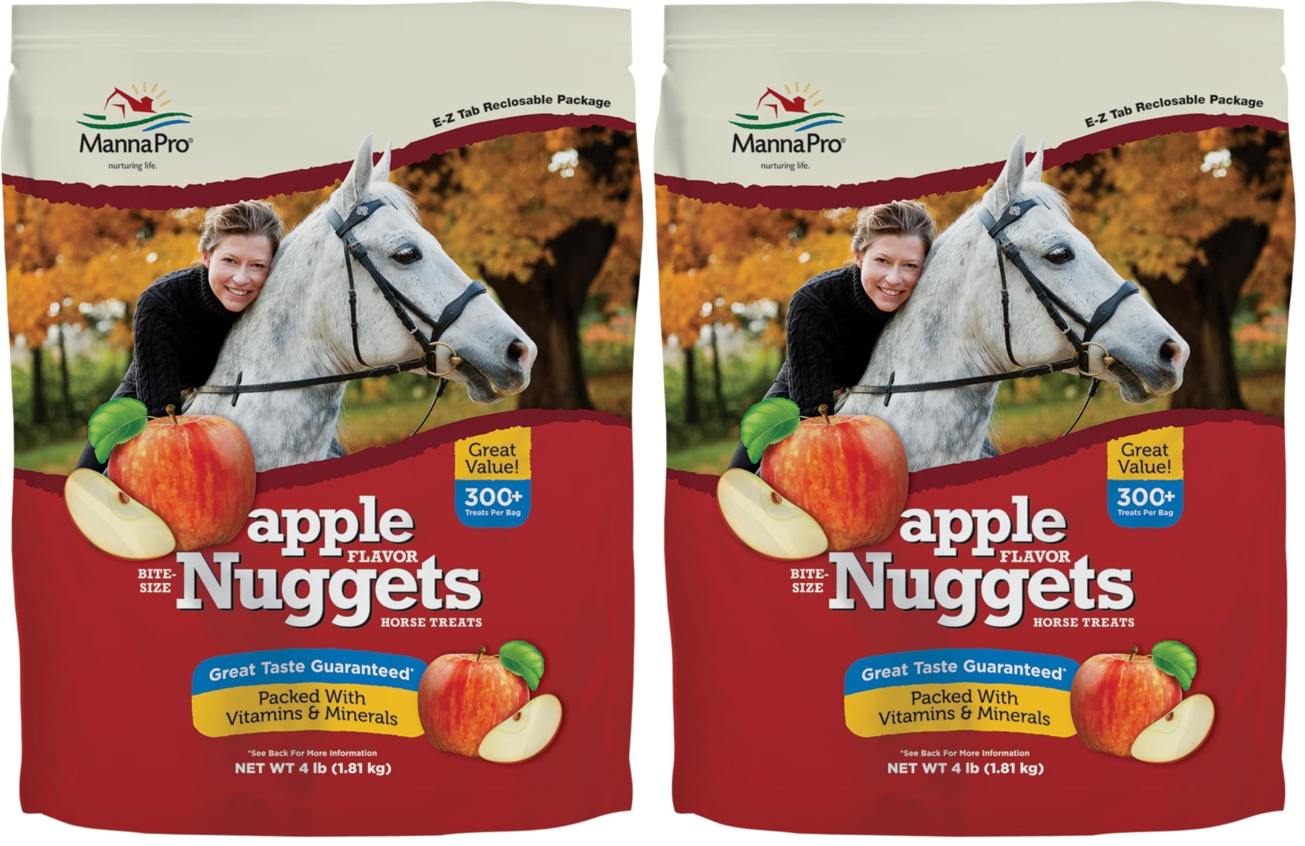 Bite-Size Nuggets for Horses, Pocket Sized Training Horse Treats, Apple Flavored Treats, Packs with Vitamins & Minerals, Great Taste Guaranteed, 4 lbs (Pack of 2)