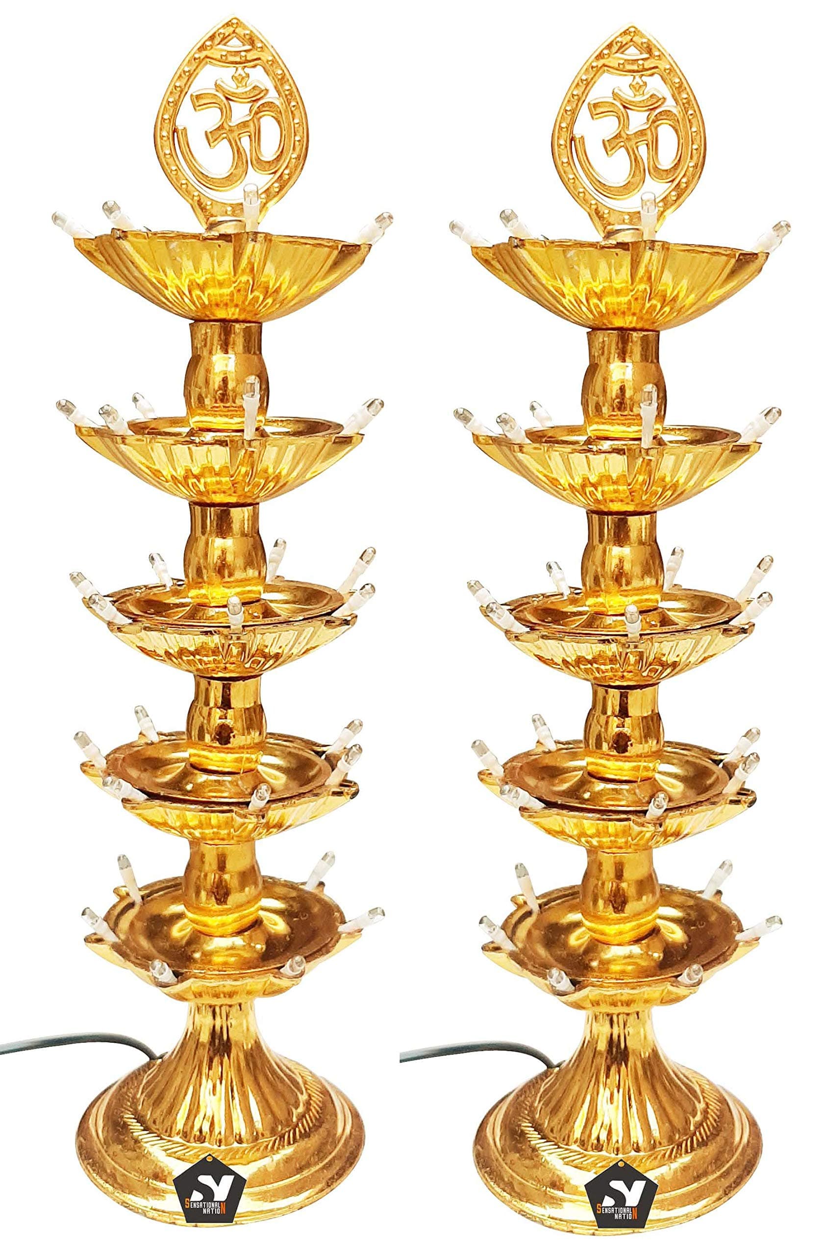 Sensational Nation 5 Layer Electric Diya Deepak Light Pooja Diya LED Light Mandir Diya for Home Temple Decor Electric Diya (Pack of 2)-Plastic