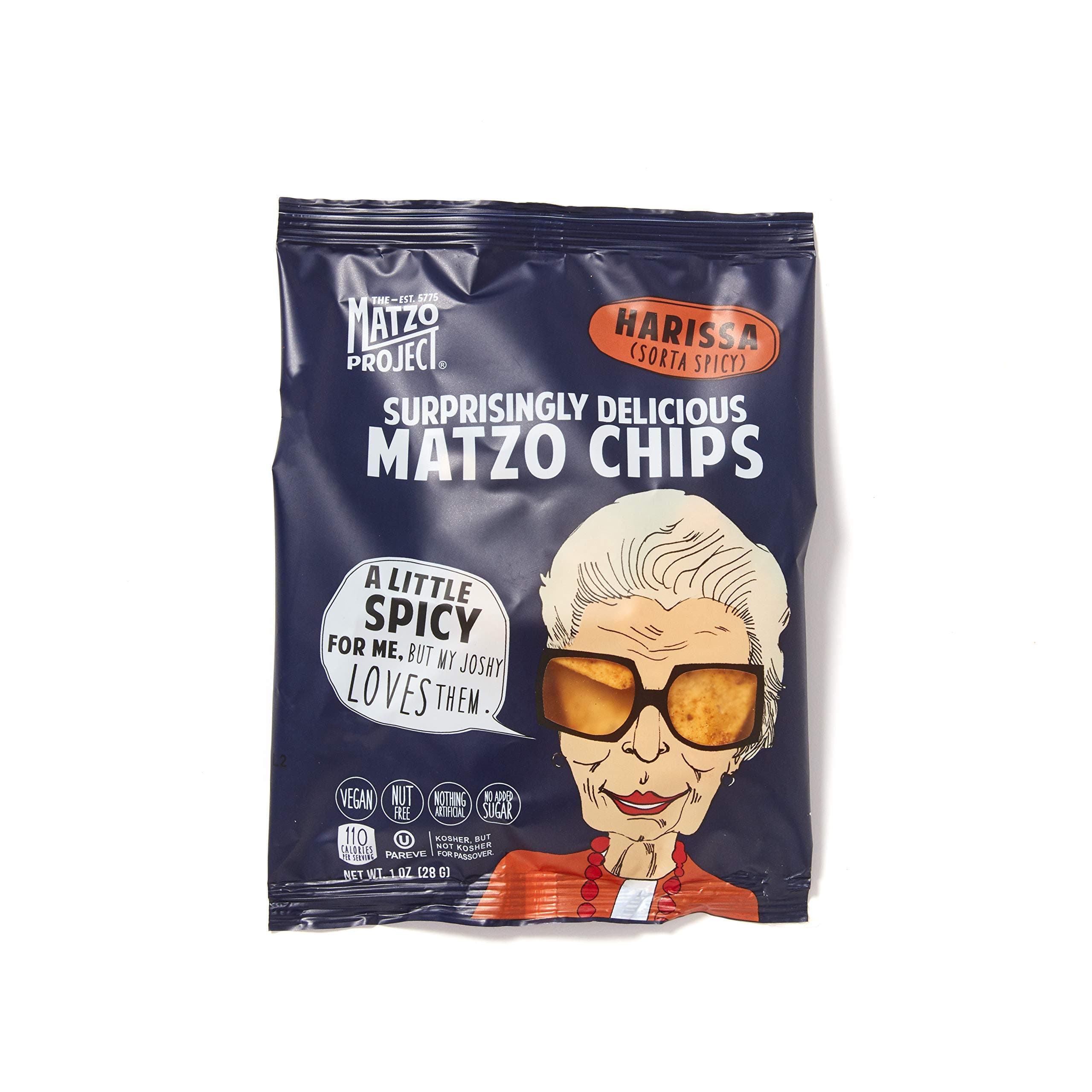 Matzo Chips, Harissa, from The Matzo Project, 24 Snack Bags, 1 Oz., Kosher (But Not Kosher for Passover), Vegan, Nut-Free, No Trans Fat, Nothing Artificial