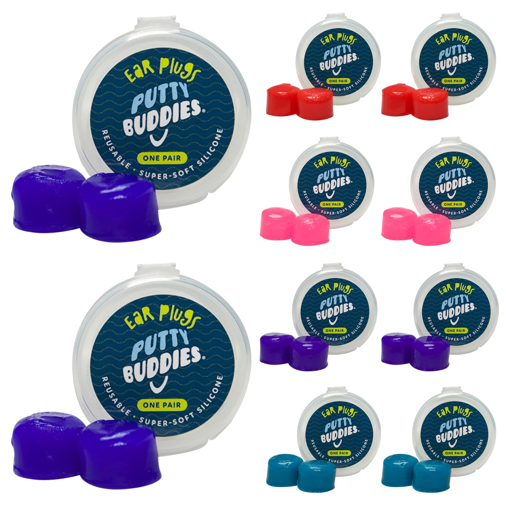 Earvolution Original Putty Buddies Ear Plugs for Swimming - Invented by an Ear Physician - Moldable, Premium Silicone Ear Plugs - One Size - Waterproof - Made in The USA - 10 Pack - Assorted