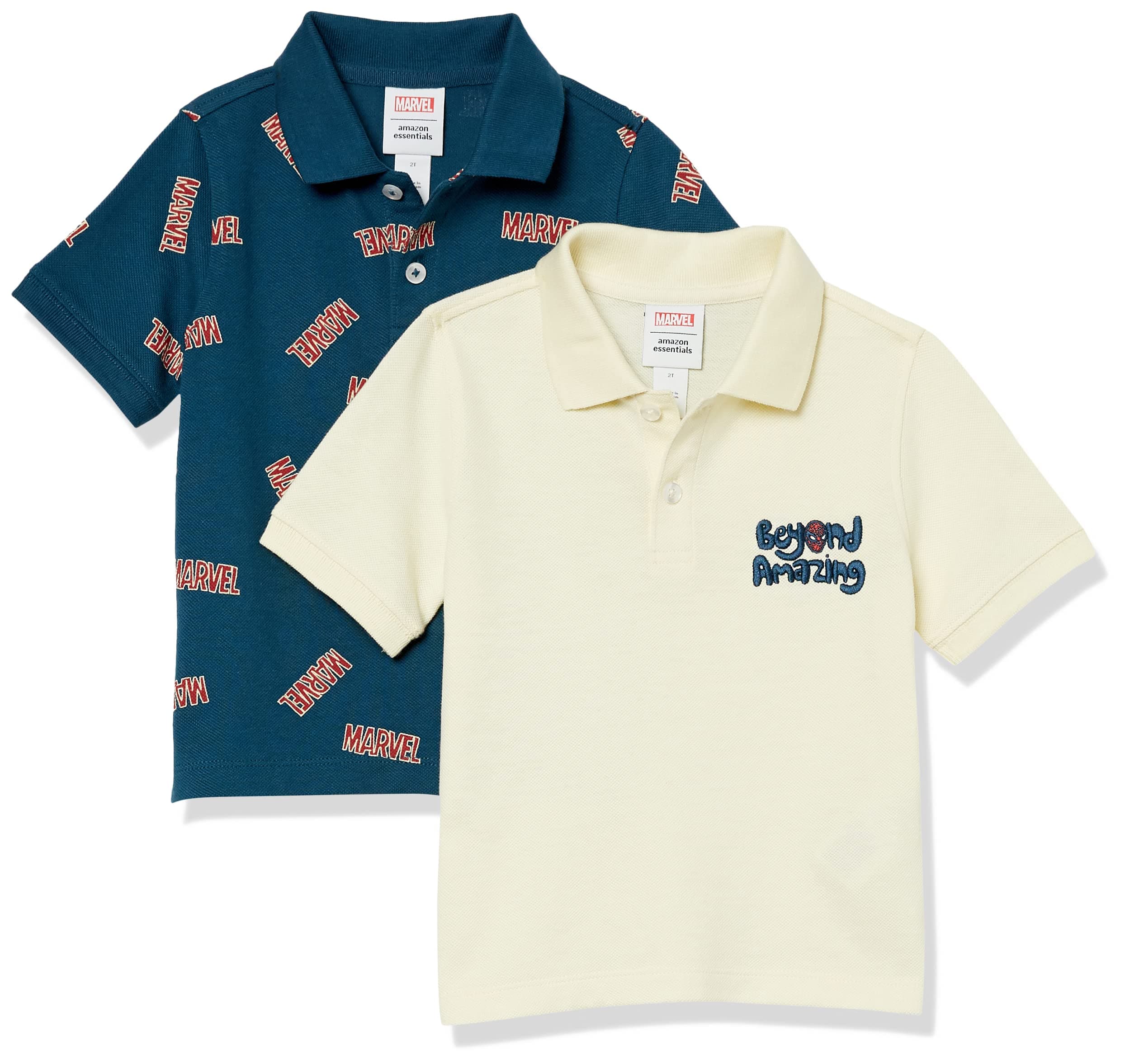 Amazon Essentials Disney | Marvel | Star Wars Boys and Toddlers' Short-Sleeve Pique Polo Shirts, Pack of 2