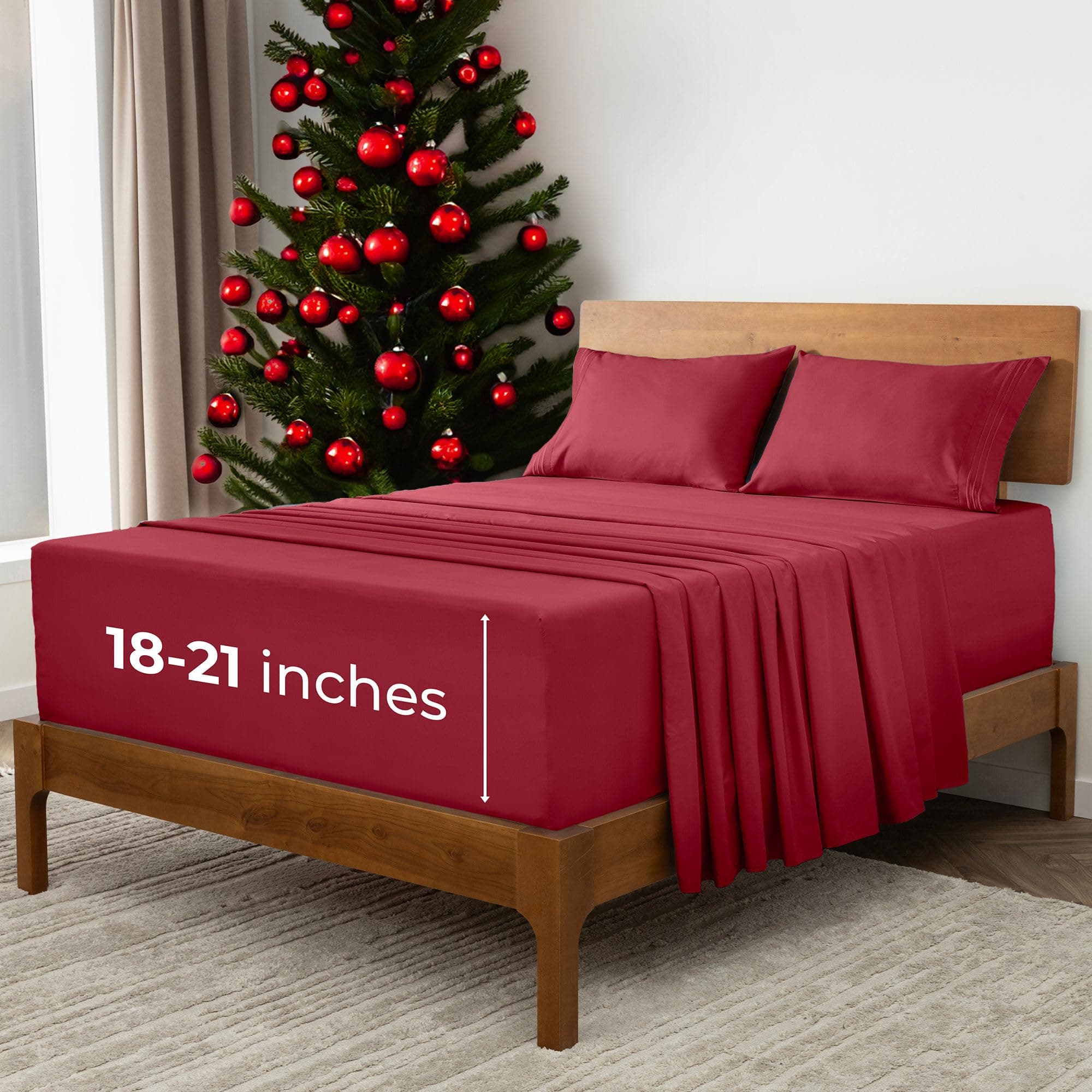 Mellanni Extra Deep Pocket Sheets - Full Size Sheet Set - 4 Piece 1800 Brushed Microfiber Bedding with Extra Deep Pocket Fitted Sheet - Easily Fits 18-21 inch Mattress (Full, Burgundy)