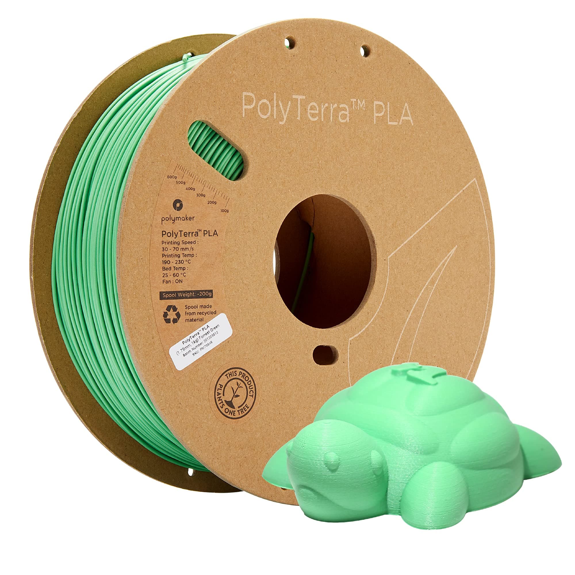 Polymaker Matte PLA Filament Forest Green 1.75mm 1kg 3D Printing Filament, PolyTerra 3D Printer PLA Filament