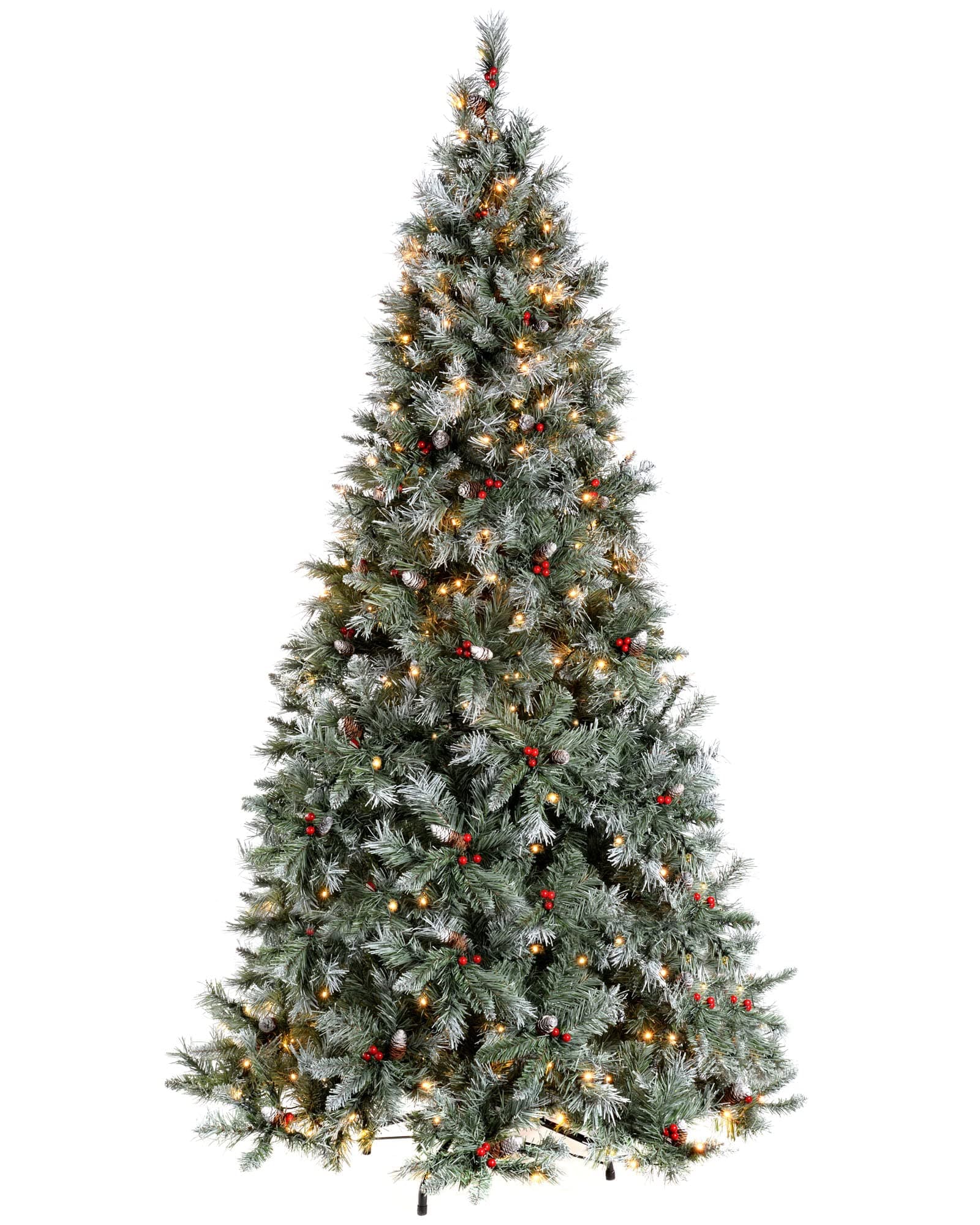 WeRChristmas 5 ft Pre-Lit Scandinavian Blue Spruce Pine Cone and Berry Christmas Tree with 200 Warm White LED Lights/ 8 Setting Controller/ Easy Build Hinged Branches
