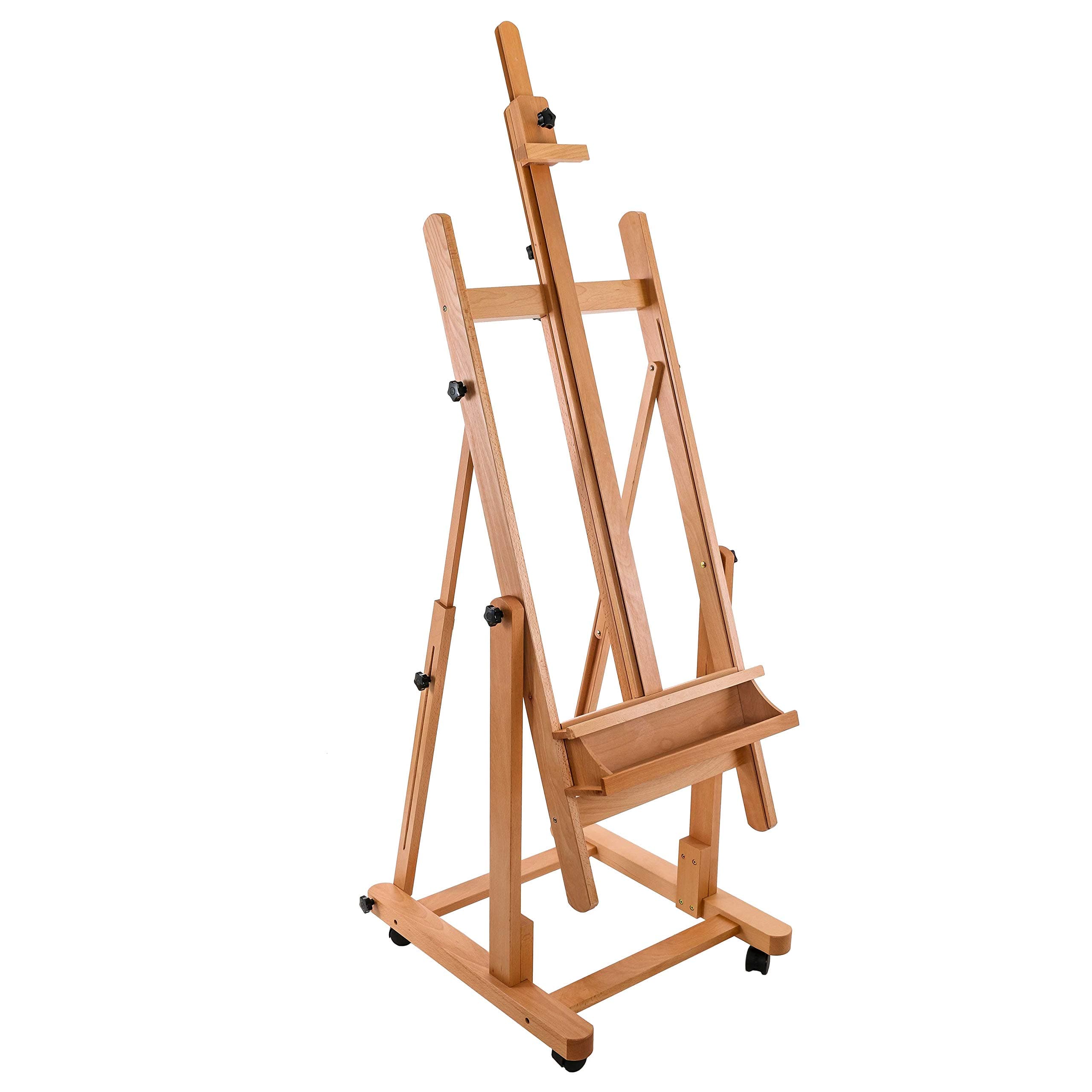 U.S. Art Supply US Malibu Extra Large H-Frame Deluxe Adjustable Wood Studio Easel with Tilt and Caster Wheels