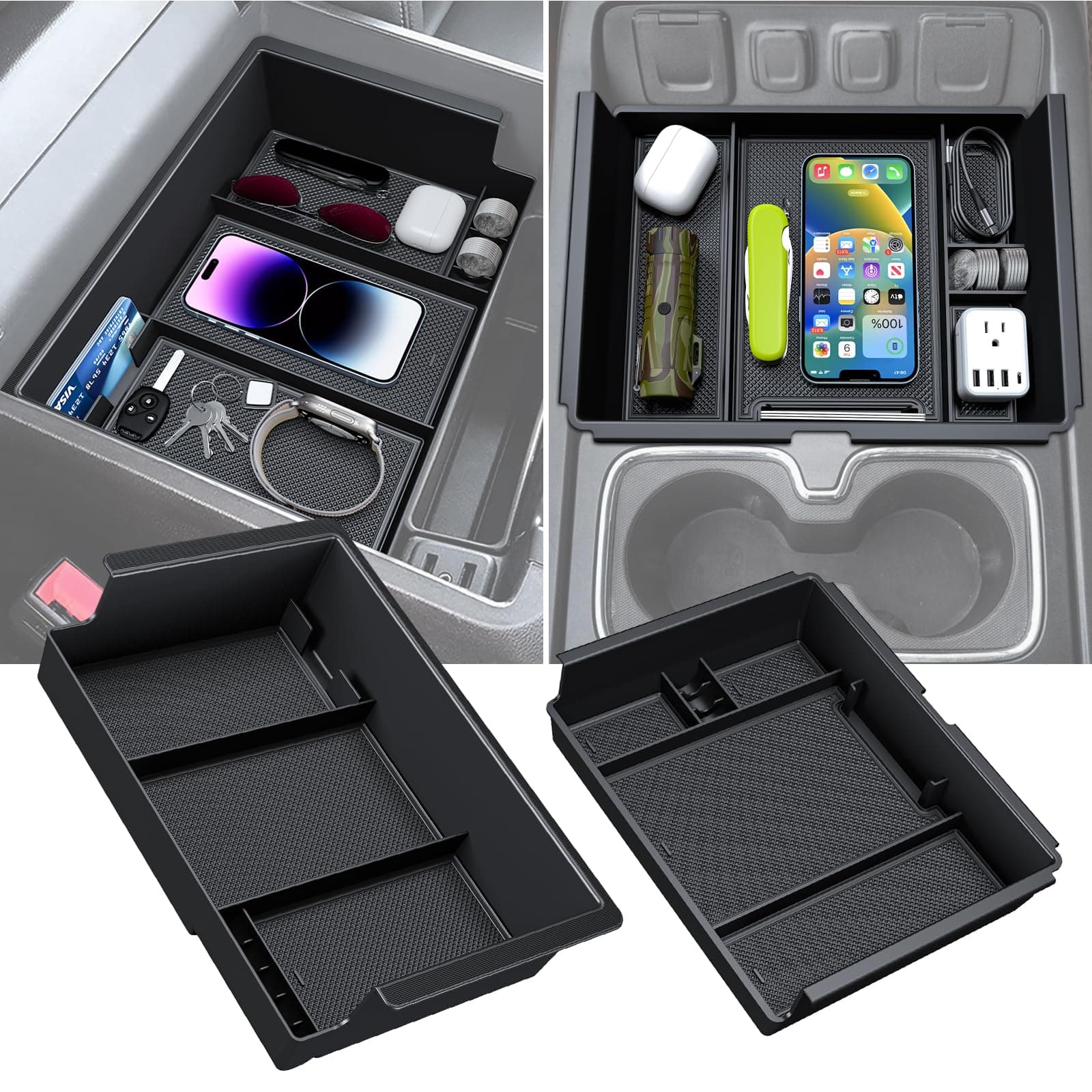 2PCS Center Console Organizer Compatible with Chevy Silverado/GMC Sierra 2014-2018 1500/2500/3500HD Armrest Box Storage Tray, Truck Accessories, Full Console w/Bucket Seats Only