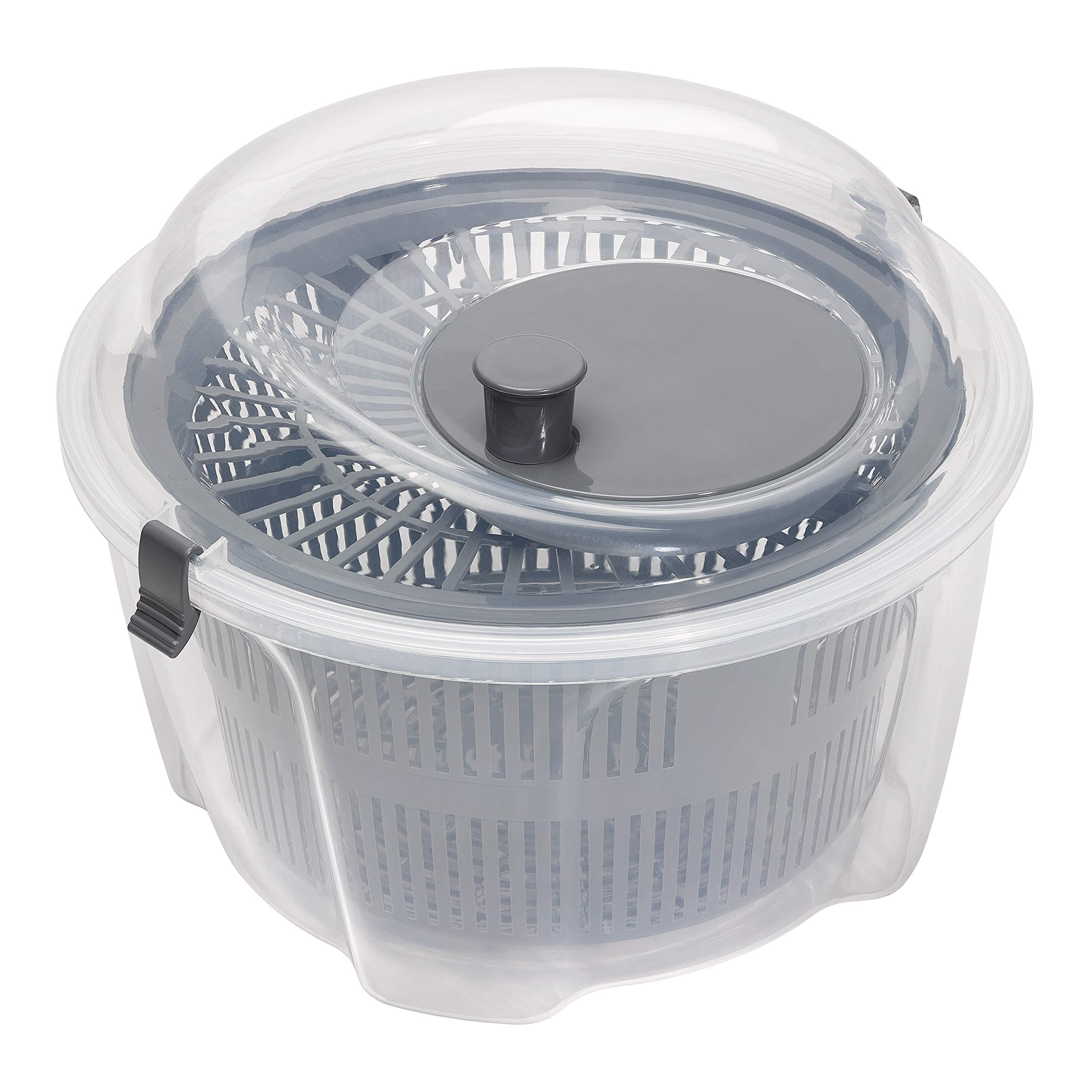 Clear Plastic Salad Spinner & Vegetable Dryer, 4.4 Litre Capacity, Easy Spin Mechanism, 24.5cm x 16cm