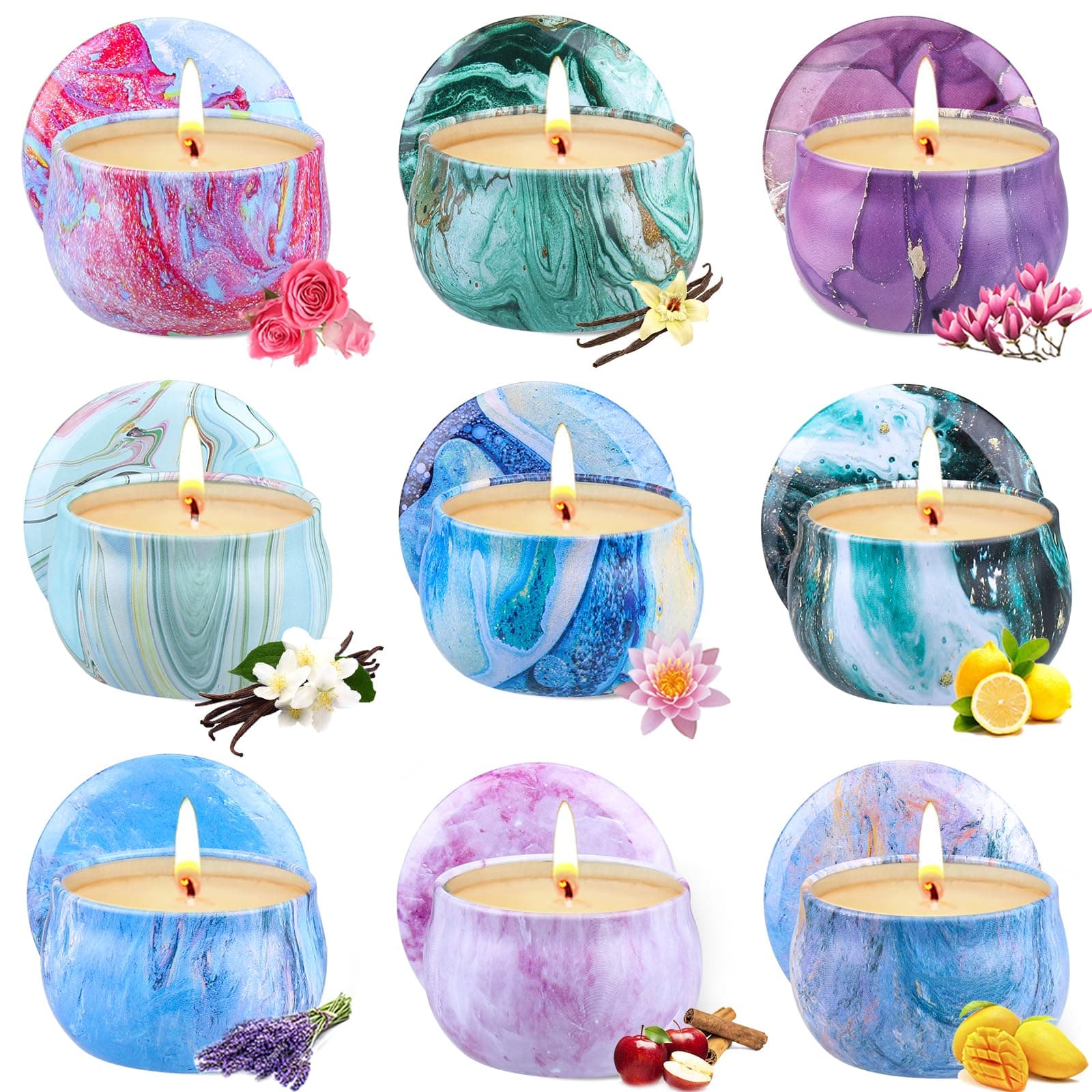 Scented Candles Gift Set, 9 Pack Candles for Home Scented Long Lasting Natural Soy Wax Aromatherapy Candle Set Birthday Gifts for Women Small Jar Candles Pack for Mother's Day Christmas Valentines Day