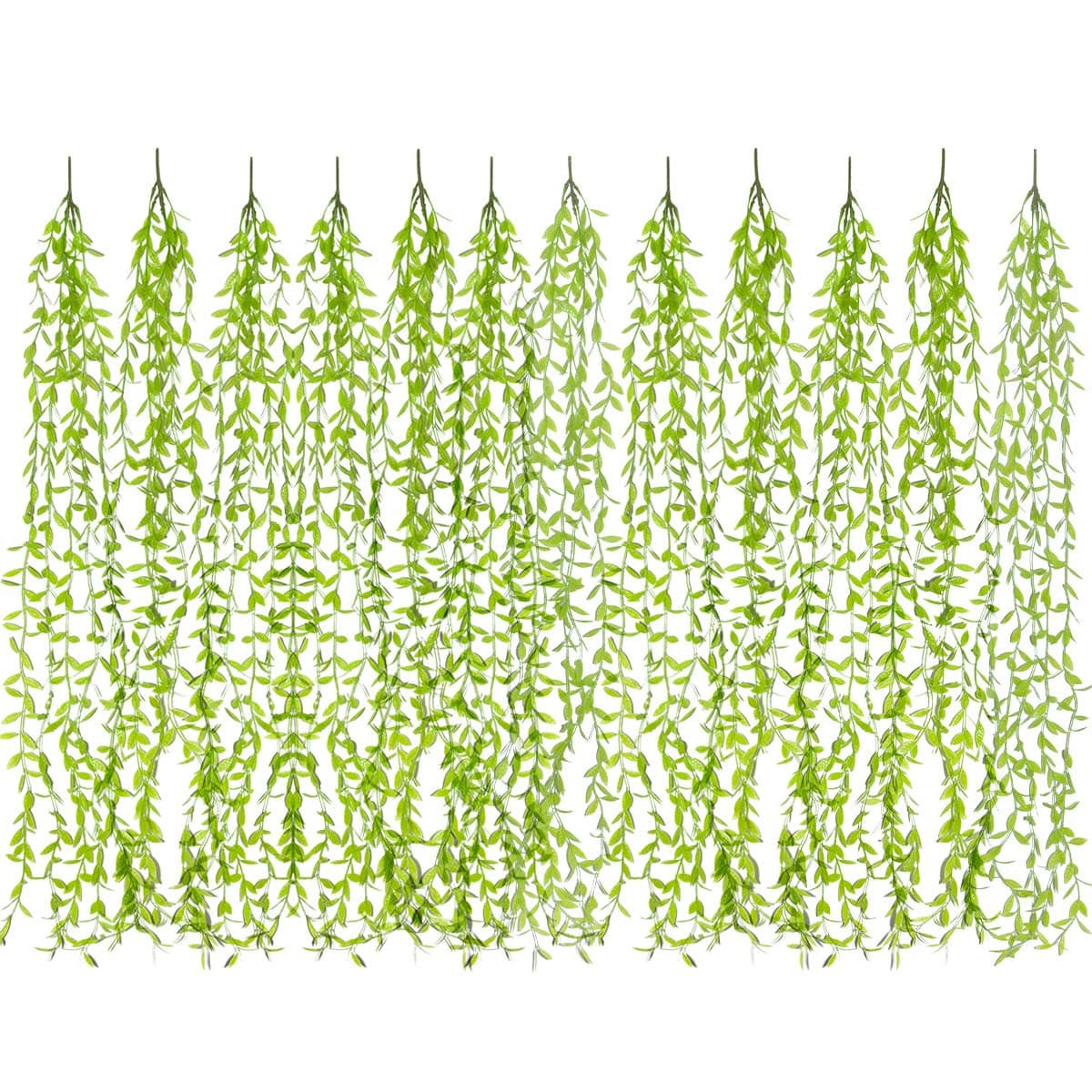 12 Pack Artificial Vines with 60 Stems Greenery Garland Hanging Plant with Willow Leaf Faux Greenery Leaves for Table Chairs Backdrops Backyard Indoor Decor