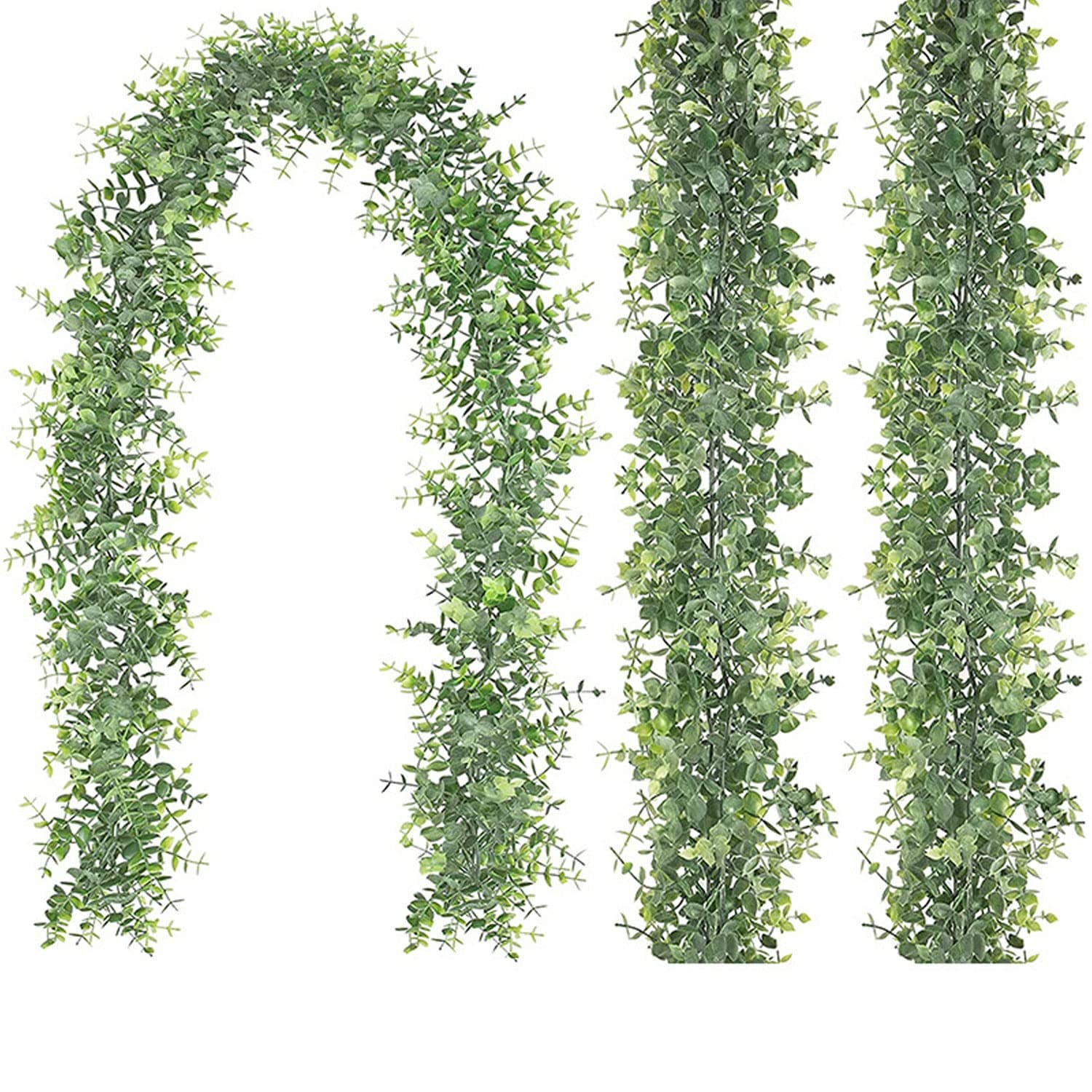 KASTWAVE 3 Pack Faux Eucalyptus Garland 6Ft/Pack Artificial Eucalyptus Vines Greenery Garland Vines UV Protected Indoor Outdoor for Wedding Table Runner Doorways Indoor Outdoor Decoration
