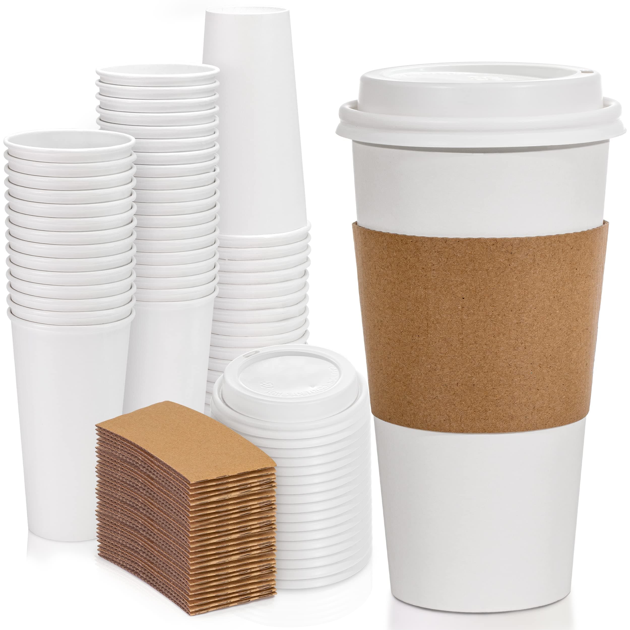 Fit Meal Prep 50 Pack 20 oz Disposable Coffee Cups with Lids, Sleeves, Leak-Proof To Go Coffee Cups with Lids, Durable Hot Paper Cups for Home, Office, Party, BusinessThe Forest Stewardship Council
