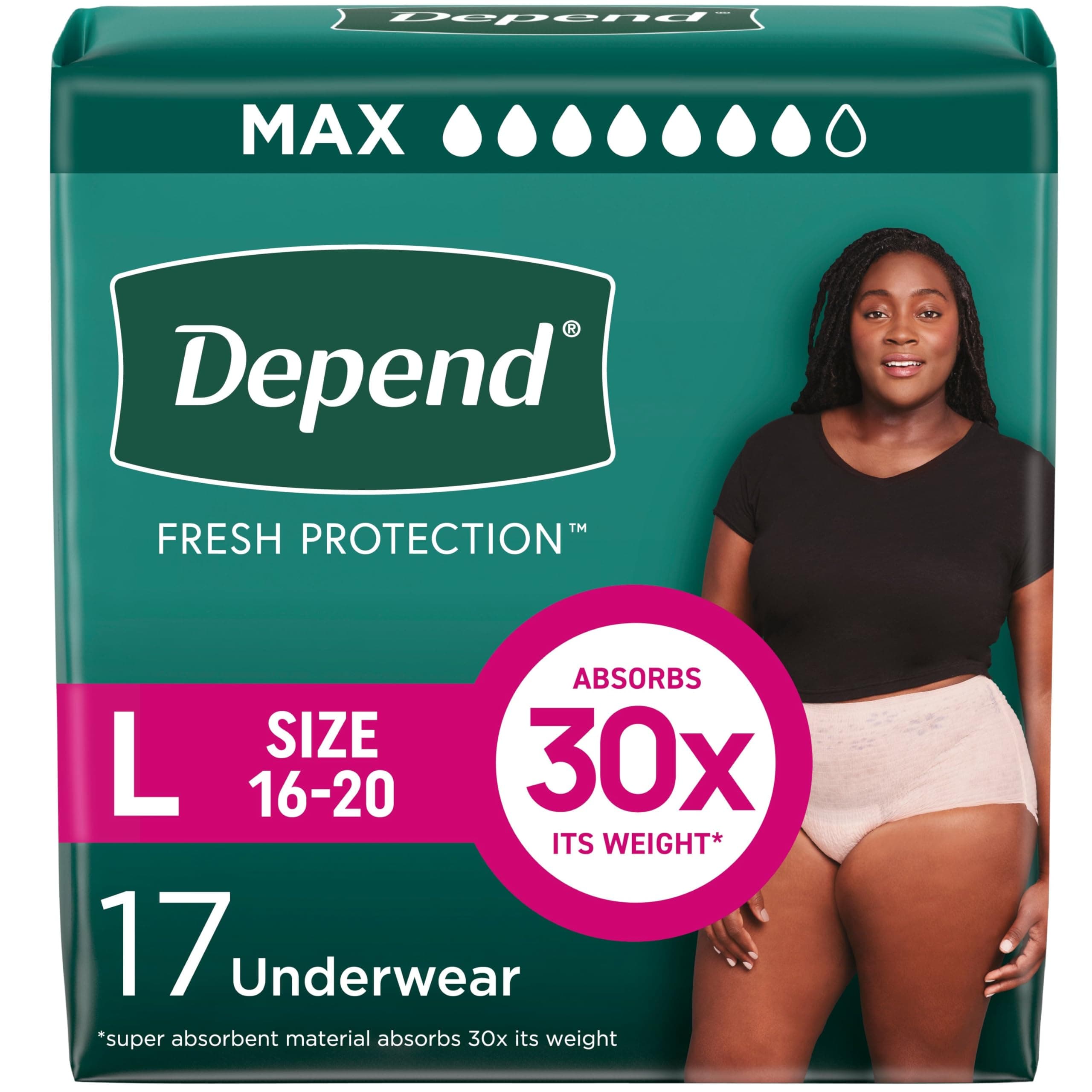 Depend Underwear for Women, Super-Plus, Large, Pack/16