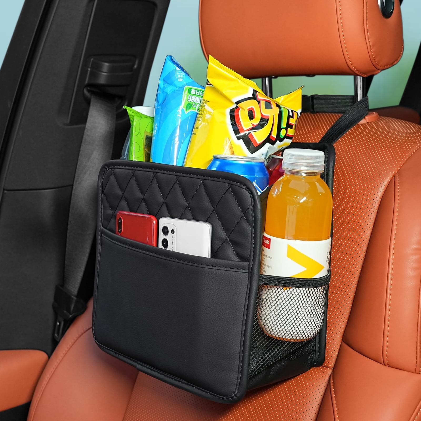 Car Seat Back Organizer, Waterproof Car Backseat Organizer with Cup Holders Large Capacity Hanging Car Storage Bag for Phones Documents Cups Bottle Travel Compatible with Most Vehicles