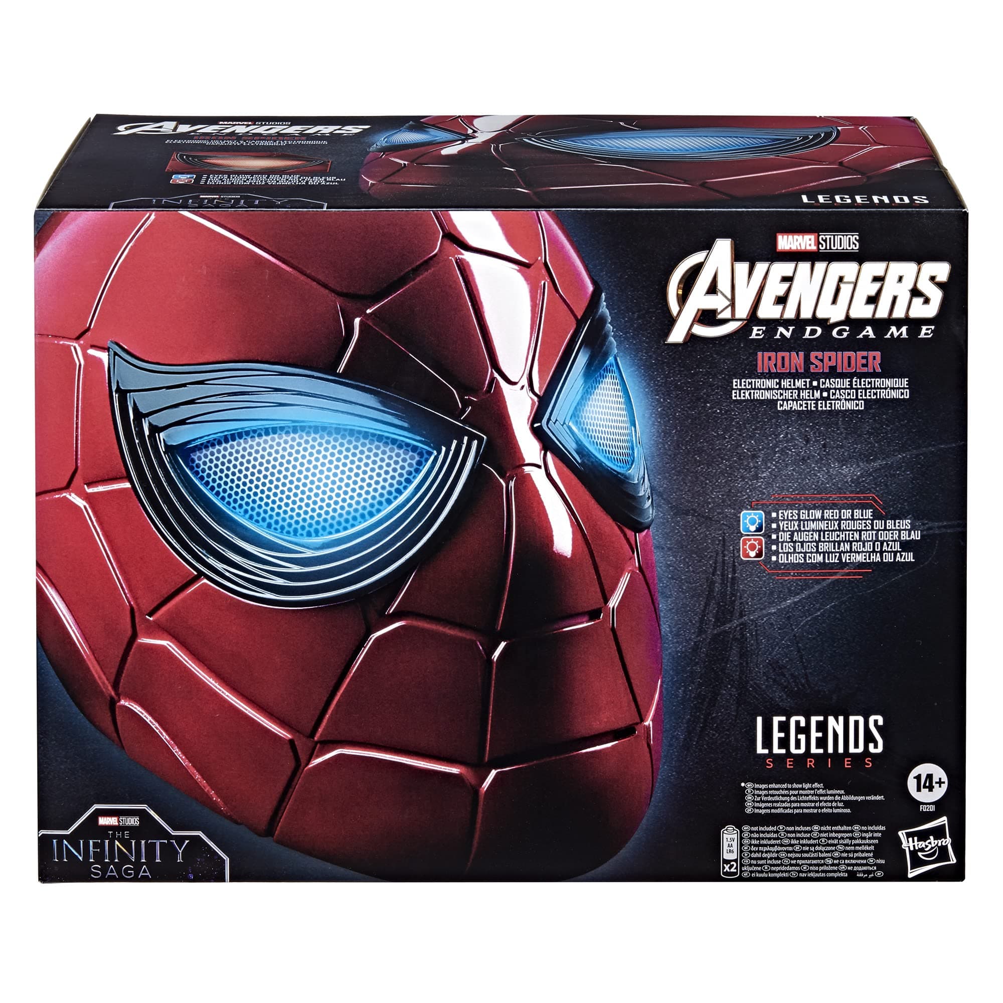 Spider-Man Marvel Legends Series Iron Spider Electronic Helmet with Glowing Eyes, 6 Light Settings and Adjustable Fit , Red