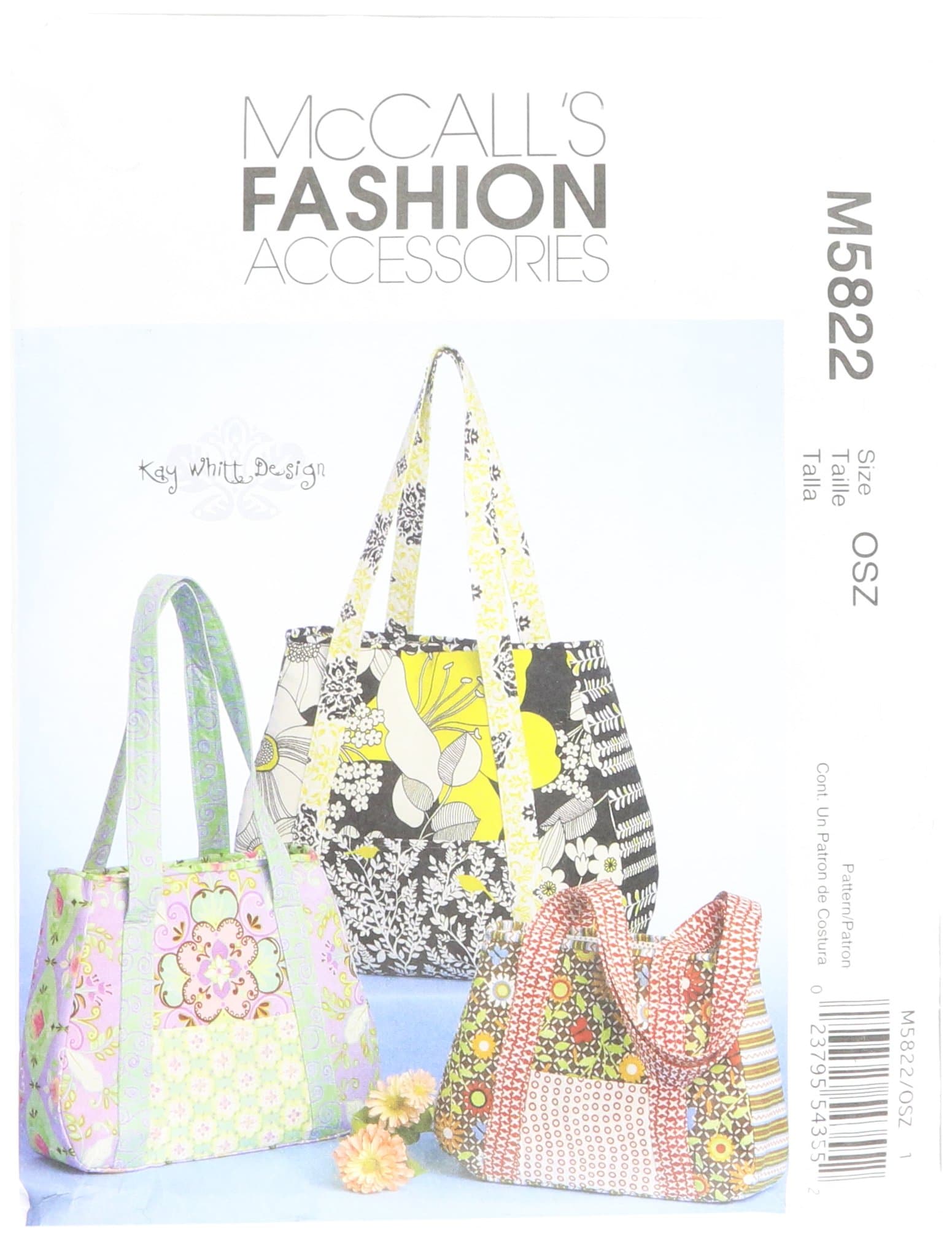 McCall's Patterns M5822 one Size Only Tote Bag in 3 Sizes, Pack of 1, White