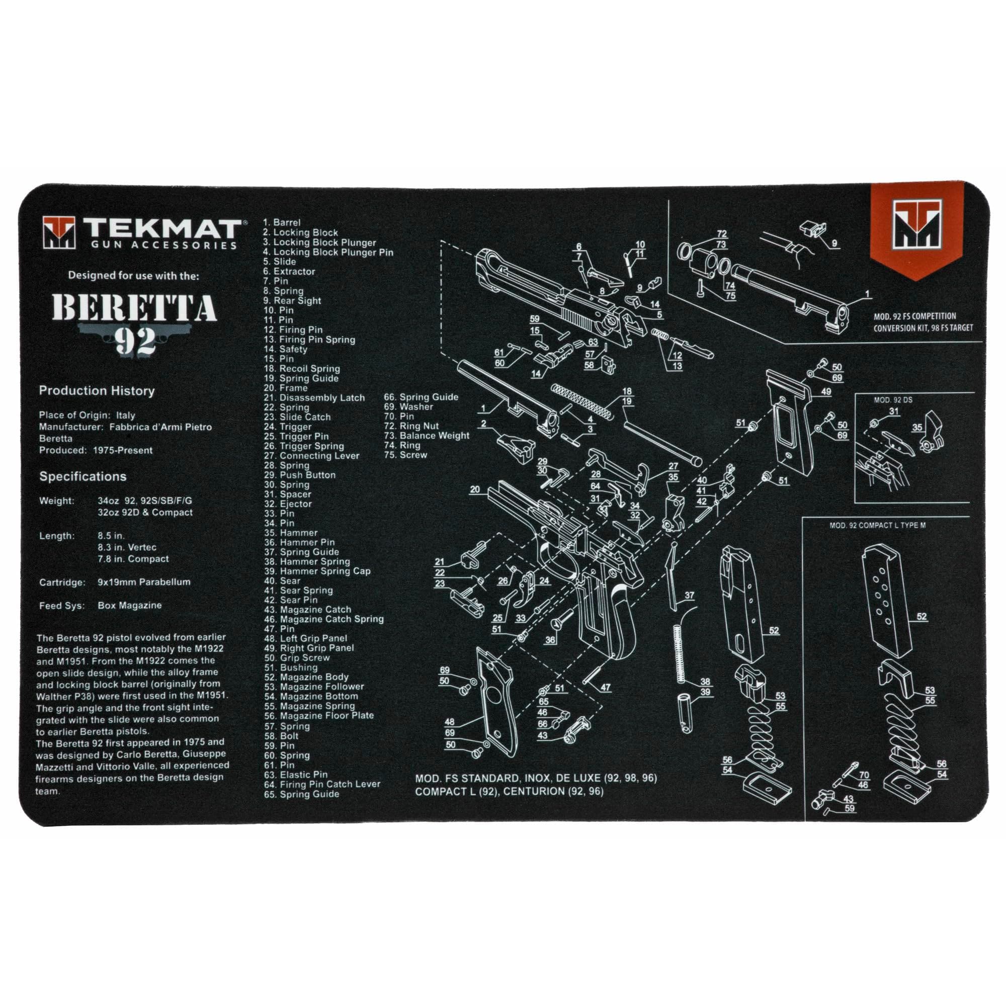 Beretta 92 Gun Cleaning Mat, Black