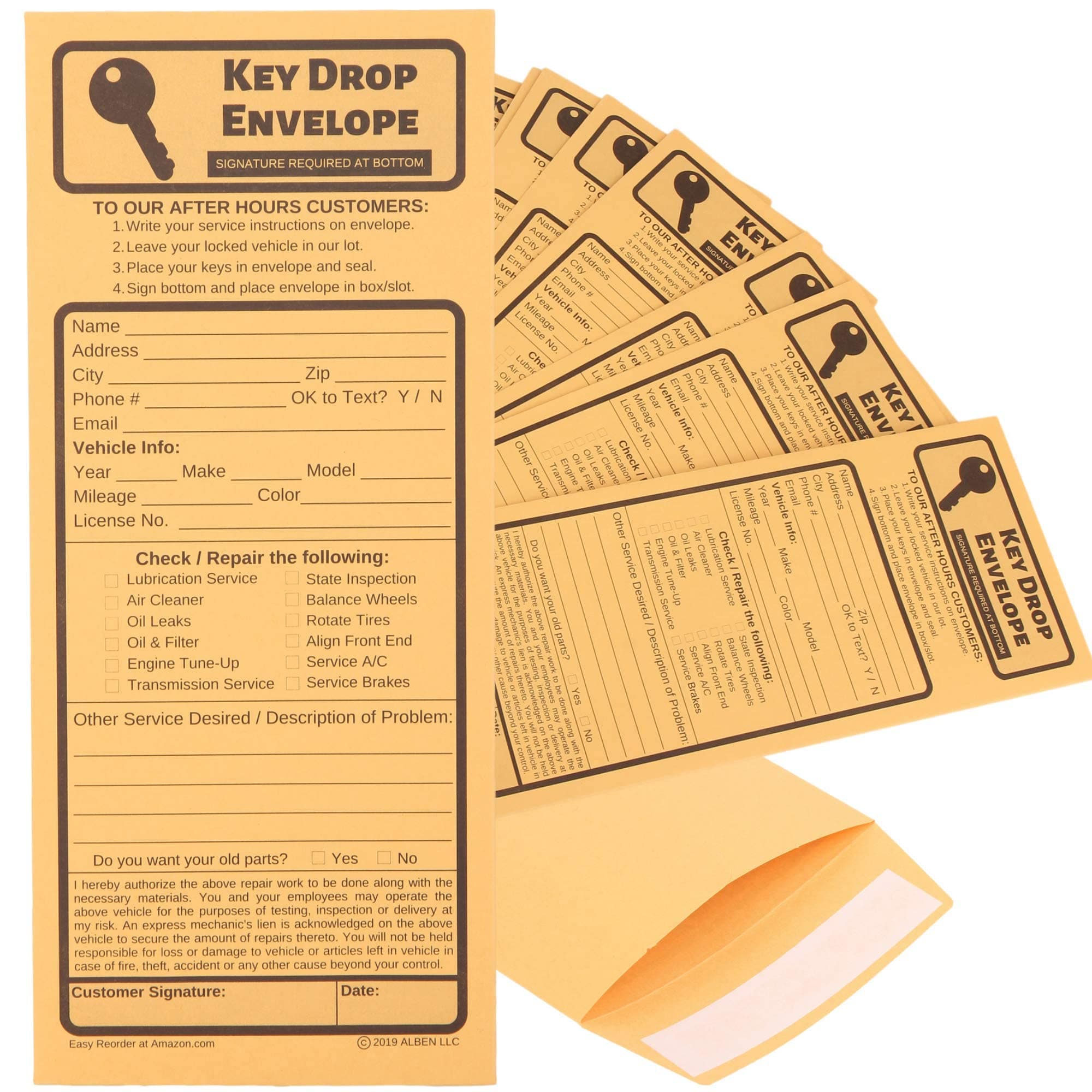 500 Key Drop Off Envelopes for After Hours – Auto Shop Repair/Service Drop Box Overnight Envelopes - Automotive Mechanic Car Drop Off for Overnight or Early Birds, Kraft Paper, 4 1/8 x 9 1/2