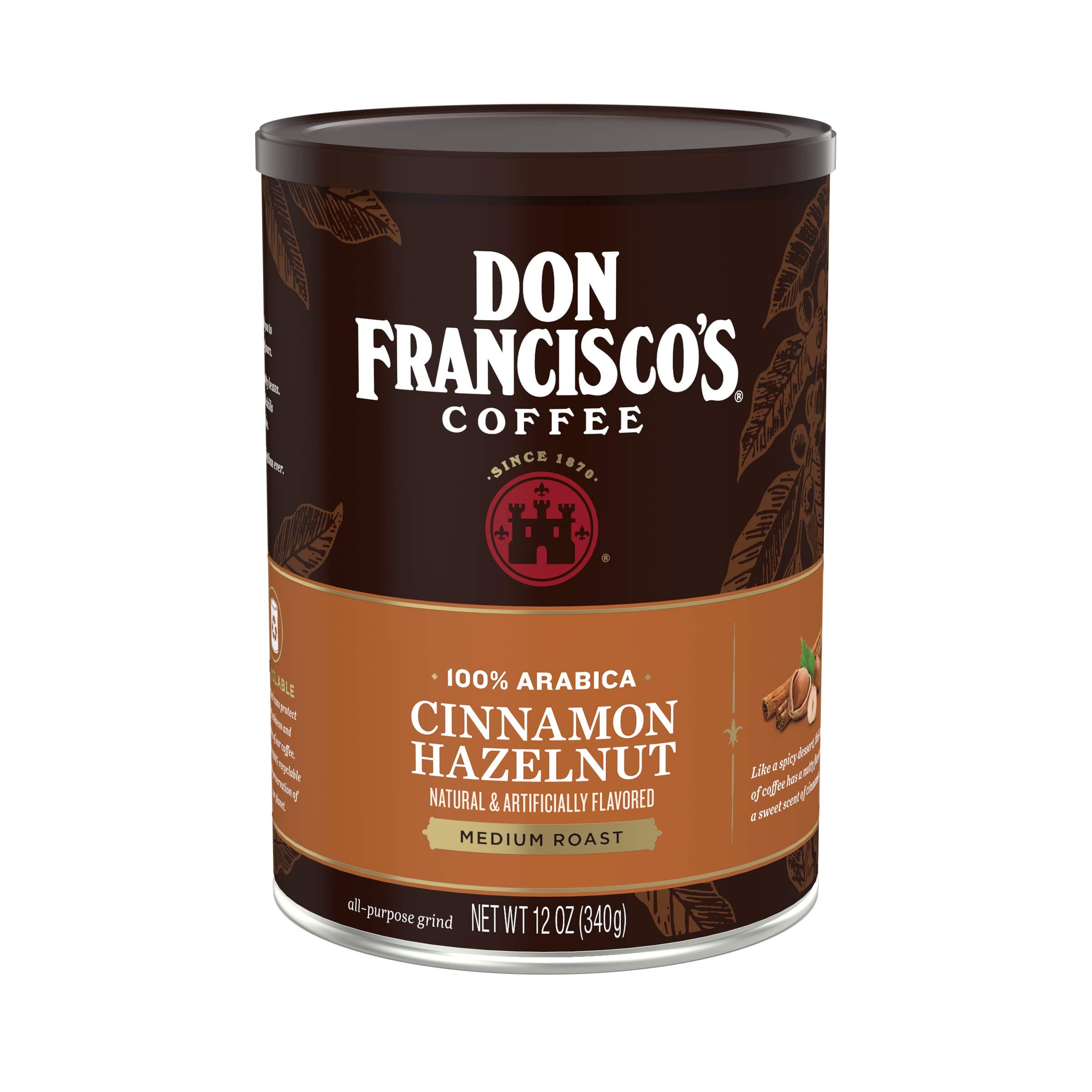 Cinnamon Hazelnut Ground Flavored Coffee: Rich, Aromatic 100% Arabica Blend - Medium Roast for a Delightful Morning Brew (12 oz Can)