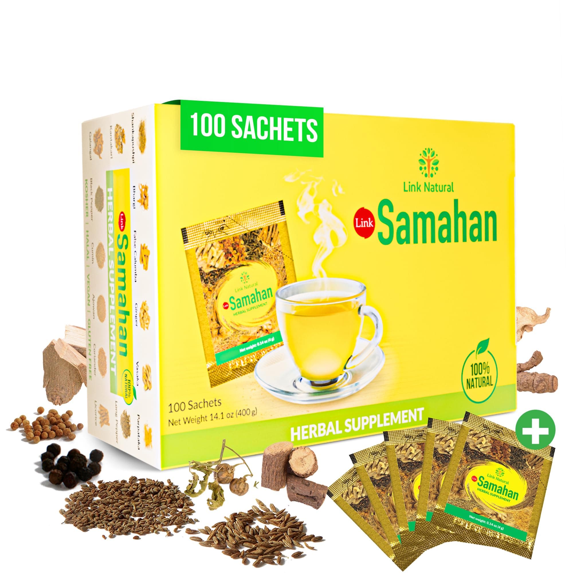 LINK SAMAHAN 100 Ayurvedic Herbal Sri Lankan Tea Packets
