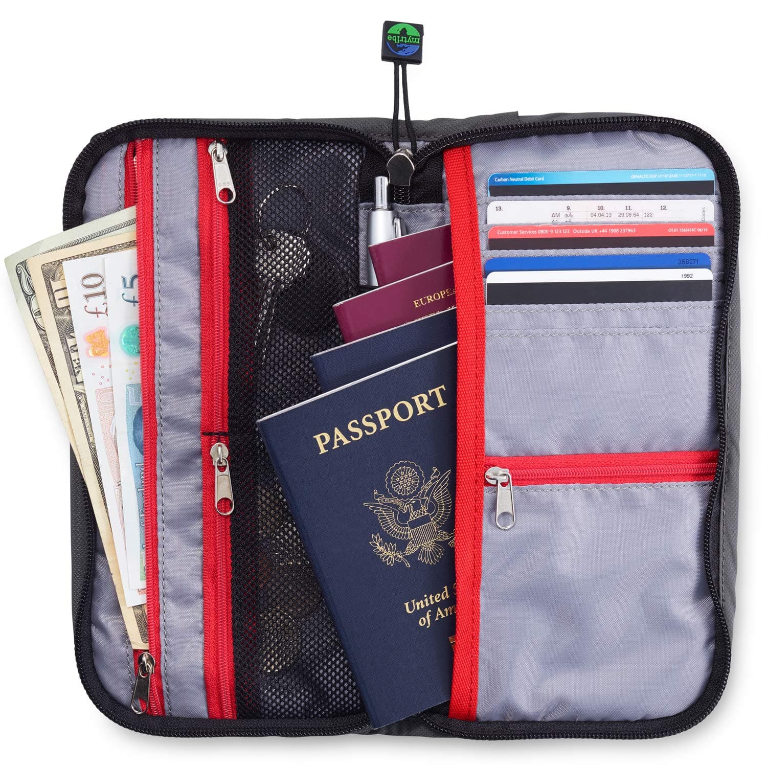 Travel Wallet Organizer For Family - Fully Embedded RFID Blocking Fabric - Zippered Portfolio Pouch for up to 6 Passports