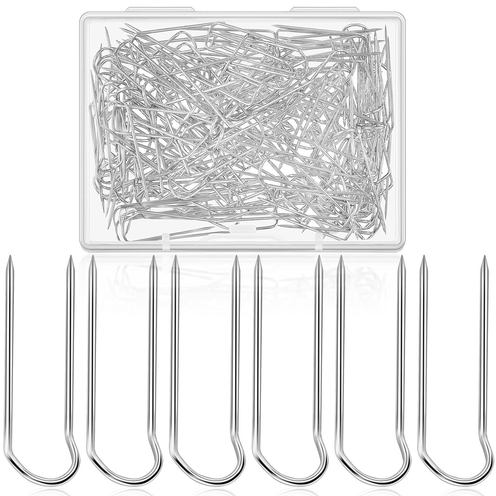 MTLEE 200 Pieces Fork Pins for Quilting Sewing U-Shaped Stainless Steel Sewing Pins 0.9 Inch Long Double Needlecraft Blocking Stainless Steel U-pins for DIY Shadow Box Jewelry Craft Making