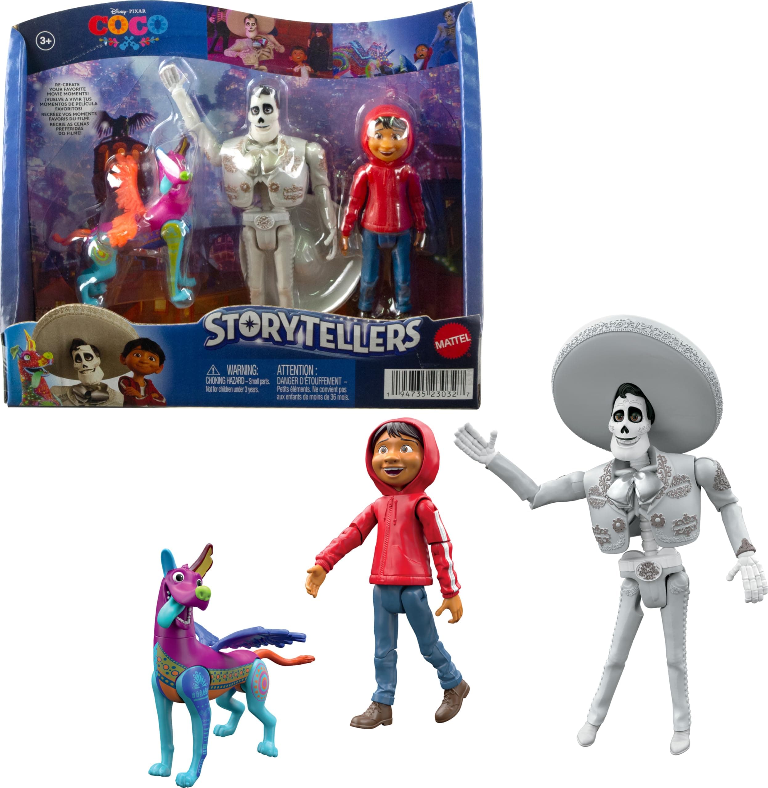 Disney Pixar Coco Storyteller Action Figure Remember Me Pack, Authentic Posable Movie Toys at 4-Inch Scale, Miguel, Ernesto, Dog Dante