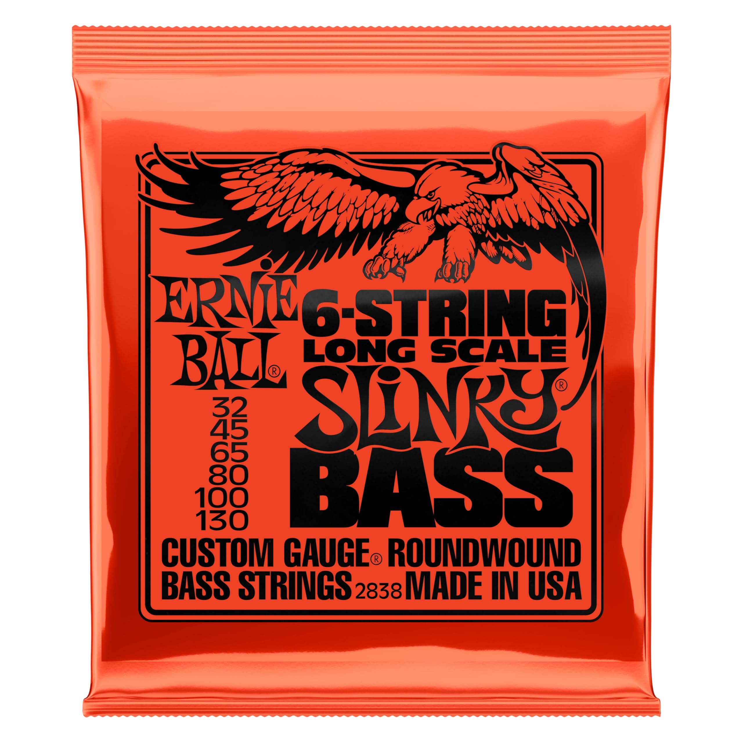 Ernie Ball 6-String Long Scale Slinky Nickel Wound Bass Guitar Strings, 32-130 Gauge (P02838)