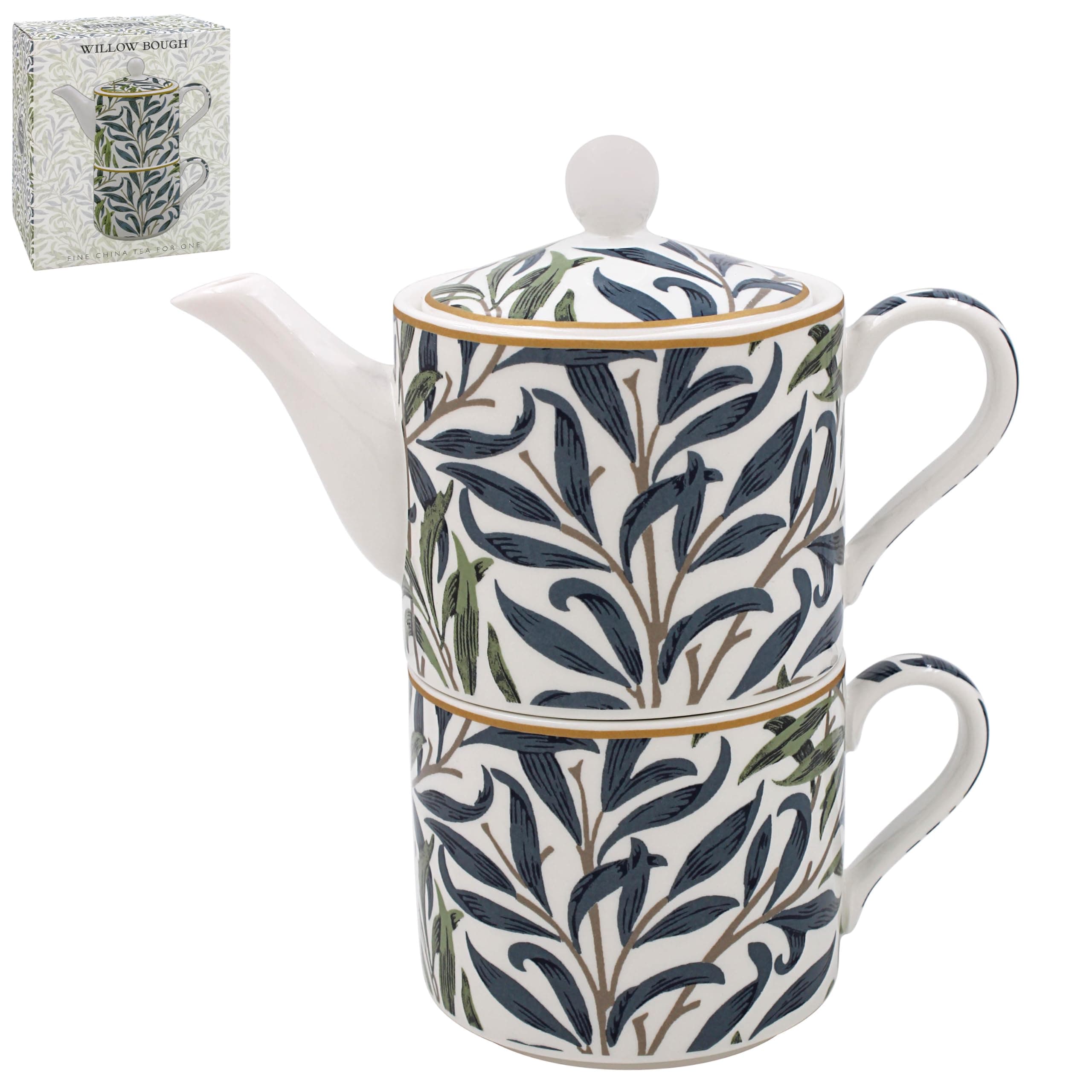 Lesser & Pavey Willow Bough Ceramic One Cup TeaPot Gift Set | Gift Set Includes Cup & Teapot for 1 | Tea Pot Gift for Mums Birthday or Mother's Day - William Morris
