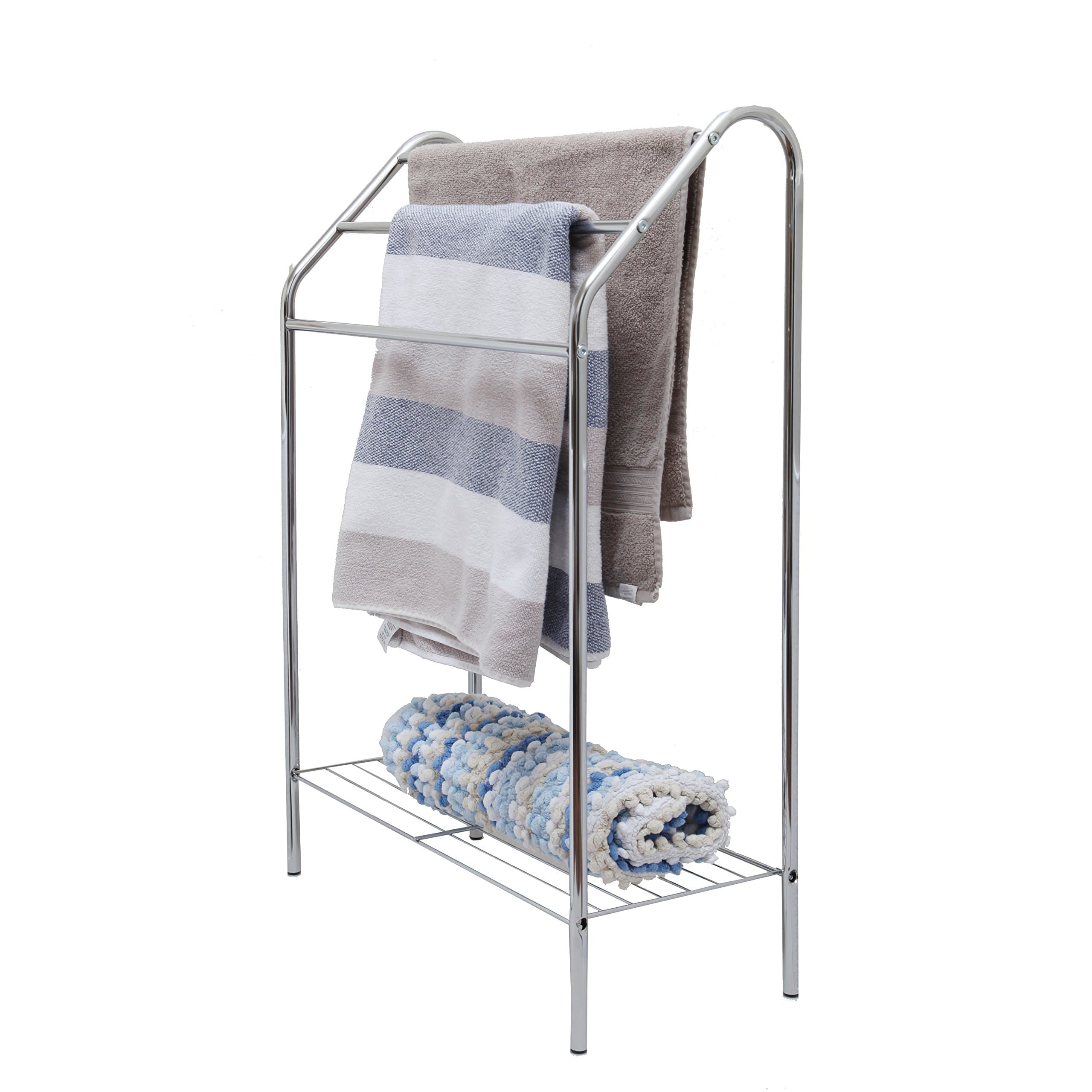 Chrome Floor Standing Towel Rack Stand Rail with Lower Shelf(Floor Standing Towel Rack)