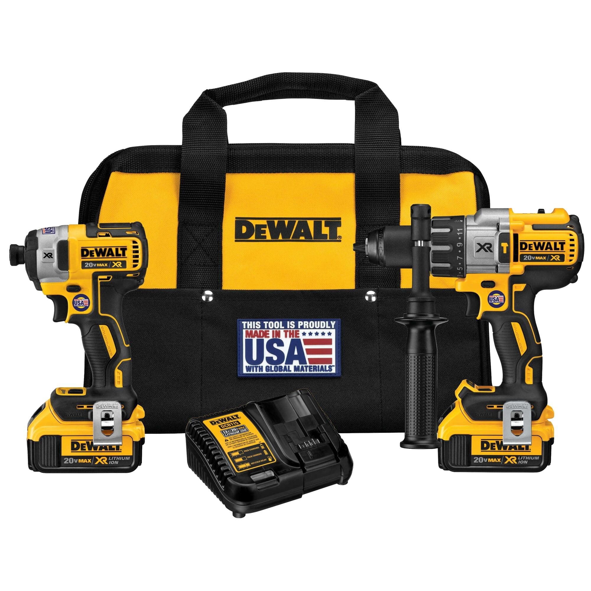 DEWALT 20V MAX Hammer Drill and Impact Driver, Power Tool Combo Kit with 2 Batteries and Charger, Cordless Brushless XR Premium 4.0Ah, LED Light, Tool Bag (DCK299M2)
