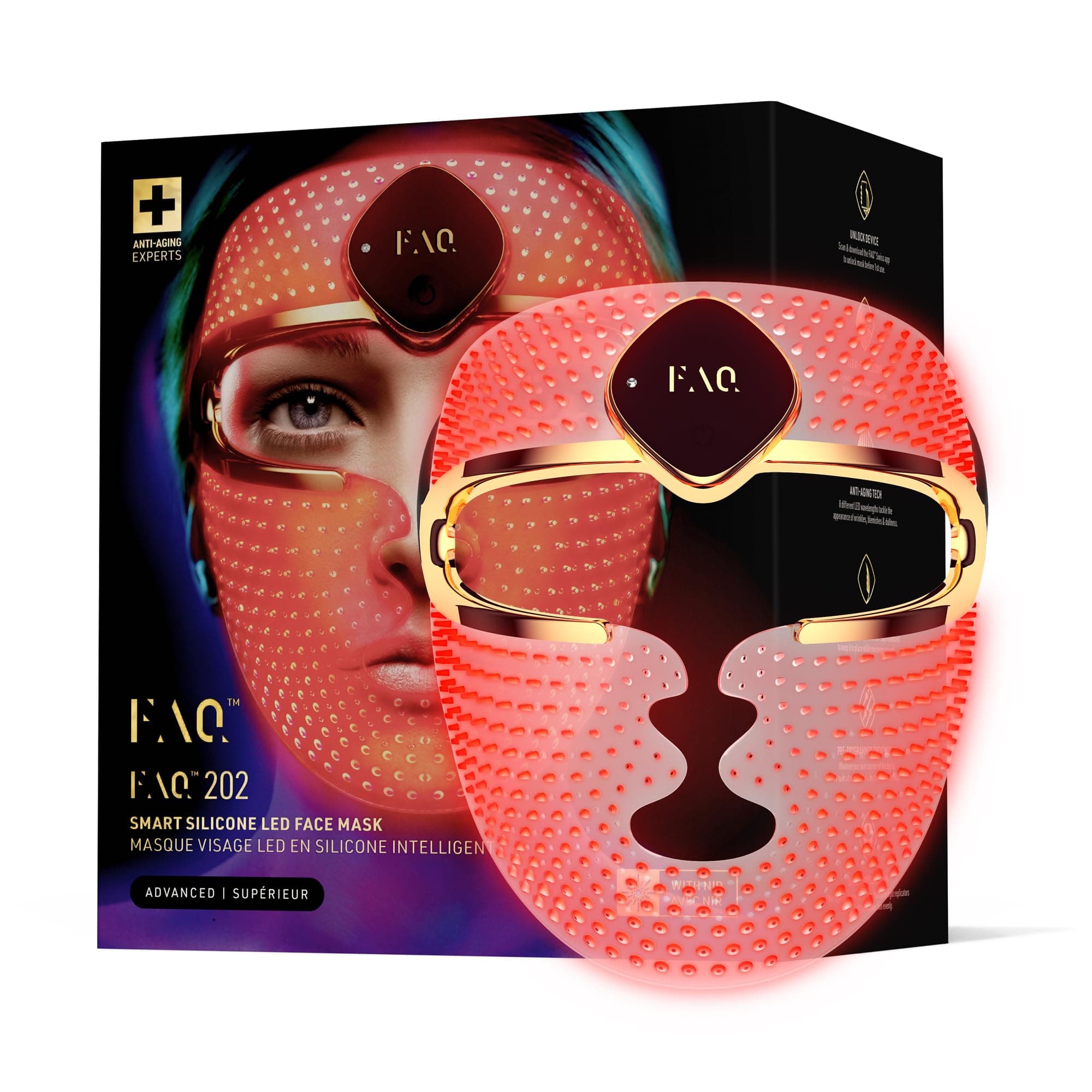 FAQ 202 Smart Anti Aging NIR + 7 LED Face Light Therapy Mask - Red Light Therapy - Face Masks Skin care - Wireless Face Masks Beauty - LED Face Mask - 600 Light Points - Wearable Skin Care