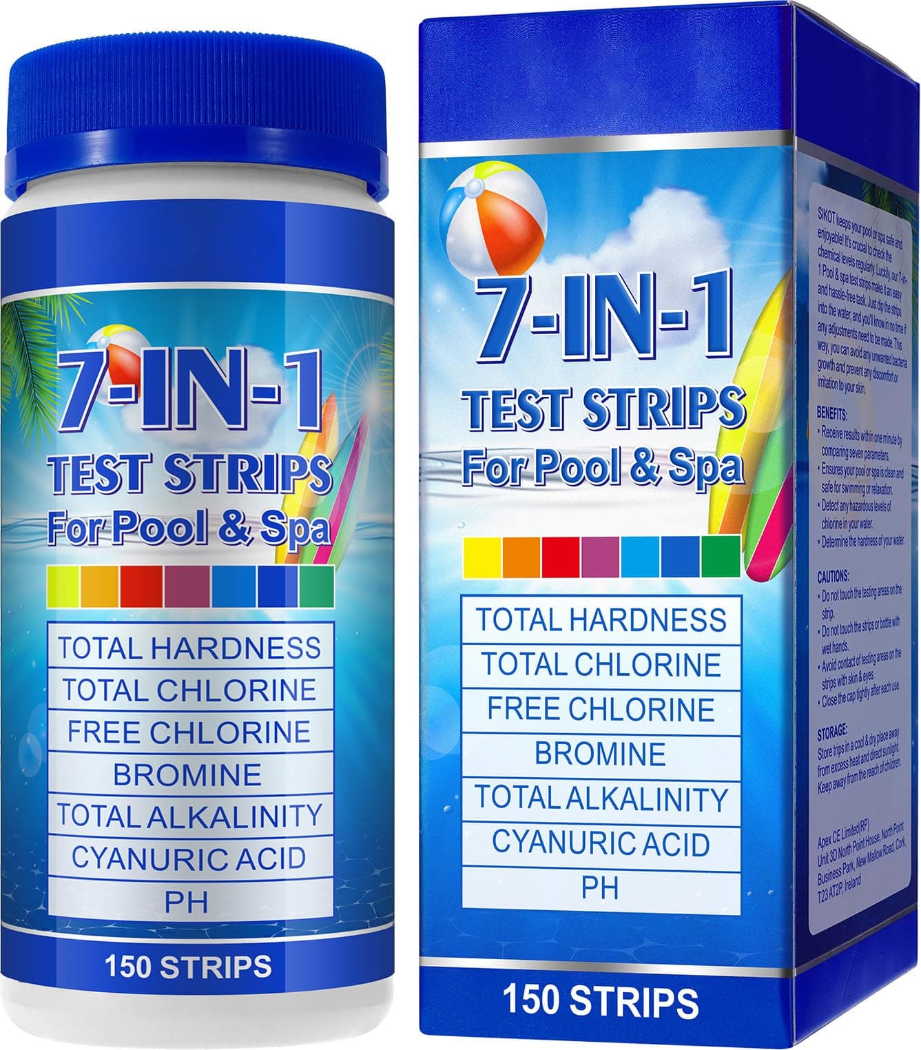 Hot Tub Test Strips 7-In-1 (150Pcs)| Ph Test Strips For Swimming Pool & Spa | Pool Water Testing Kit For Chlorine, Bromine, Ph, Hardness, More - All In 1 Swimming Pool Test Strips