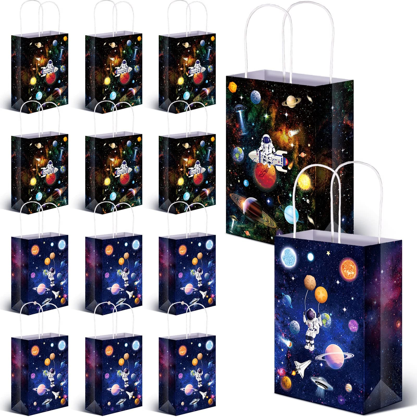 Outer Space Present Bags - 24 Pack Galaxy Gift Bags for Kids' Space Theme Party Supplies(Outer Style)