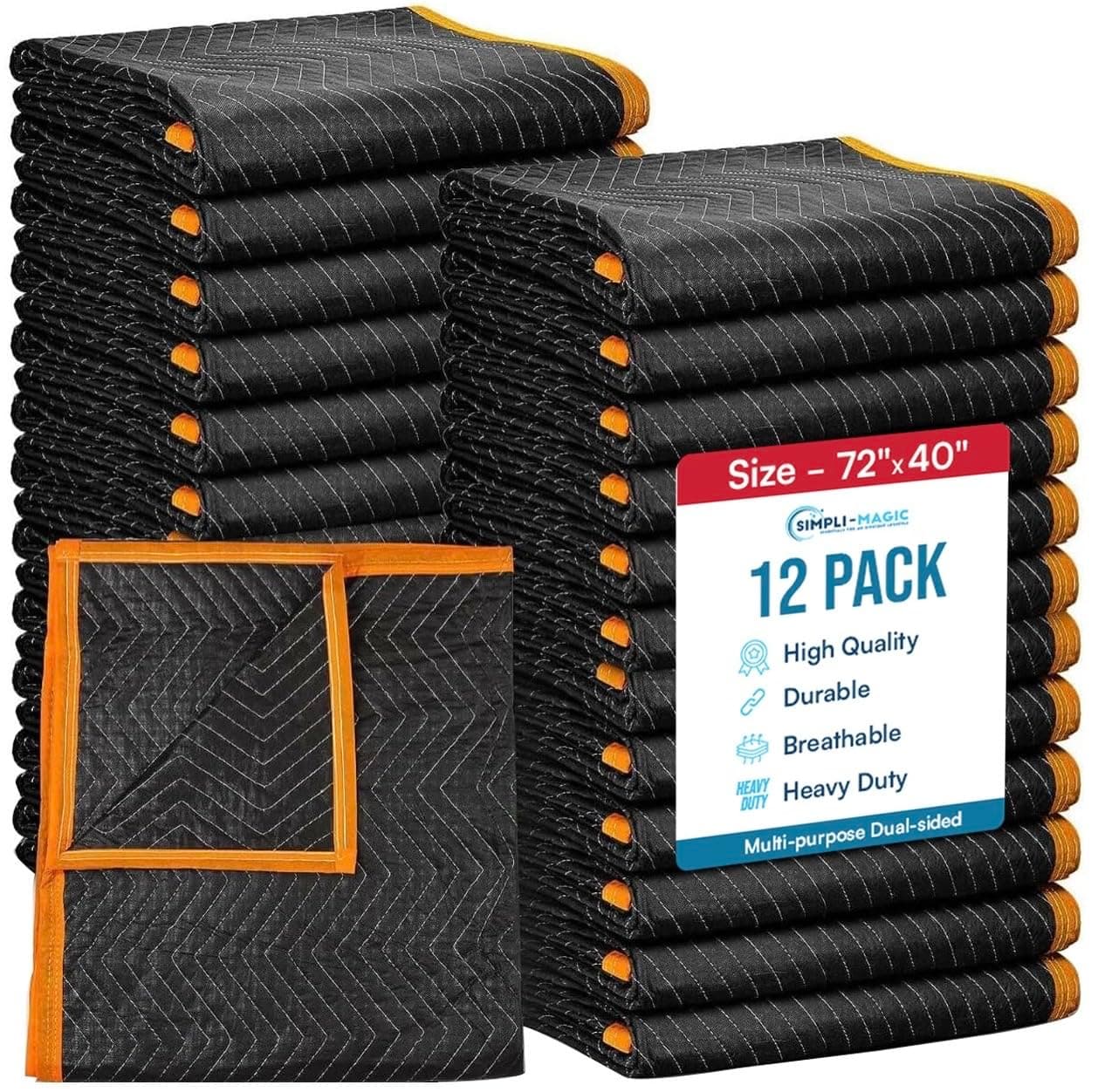 Simpli-Magic Heavy Duty Padded Moving Blankets 72" x 40" – 12 Pack – Packing Blankets, Furniture Covers for Moving