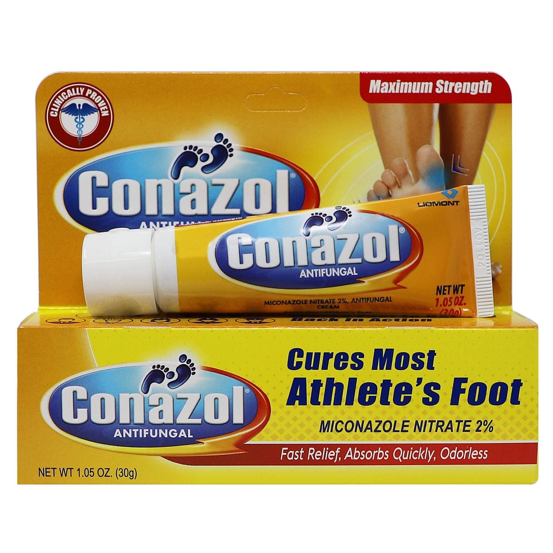 Conazol Maximum Strength, Athlete's Foot, Helps Relieve Itching, Burning, Cracking Feet, 1.05 Oz, Tube.
