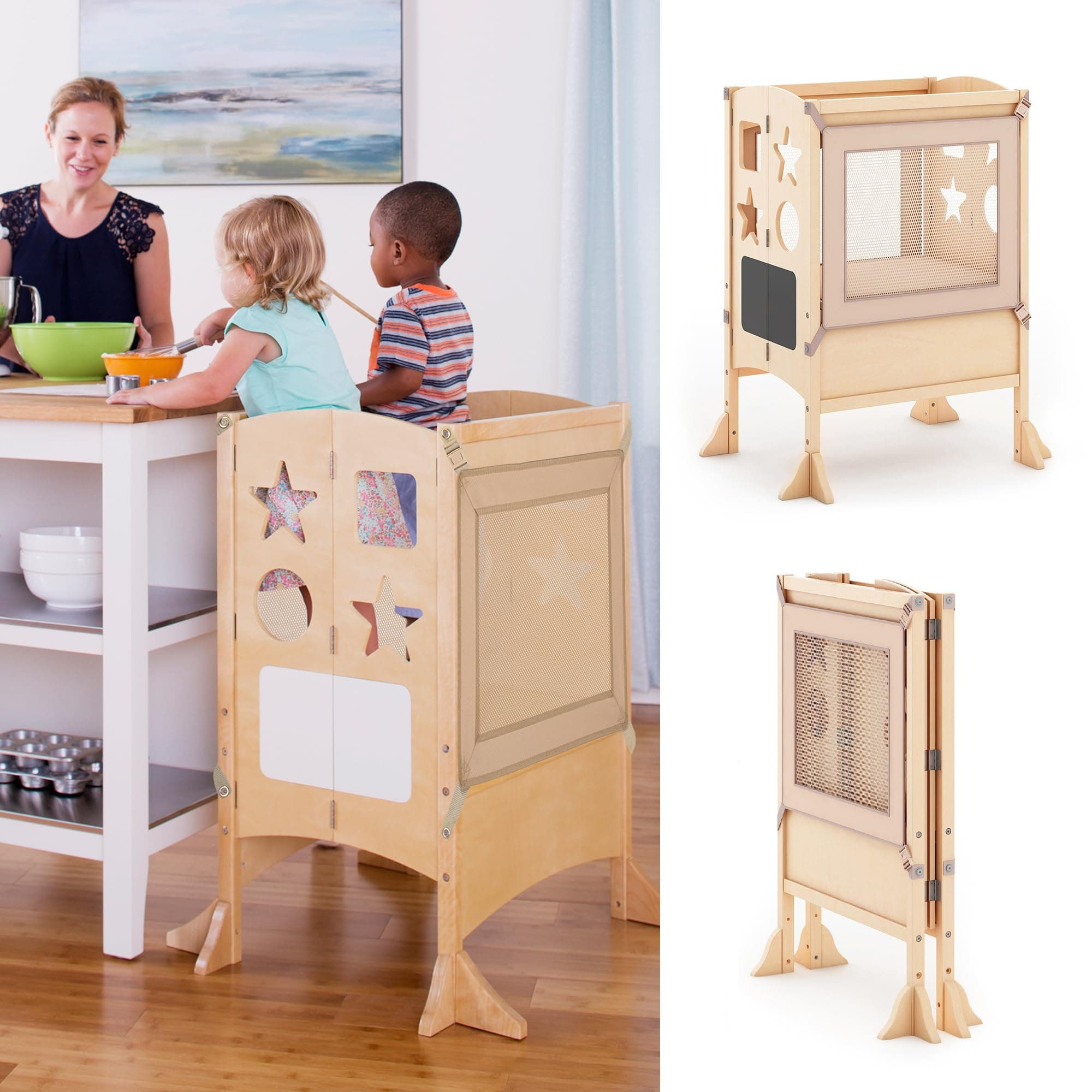 Classic Kitchen Helper® Stool with 2 Keepers - Double Wide: Adjustable Height Step Stool for Kids, Children Furniture