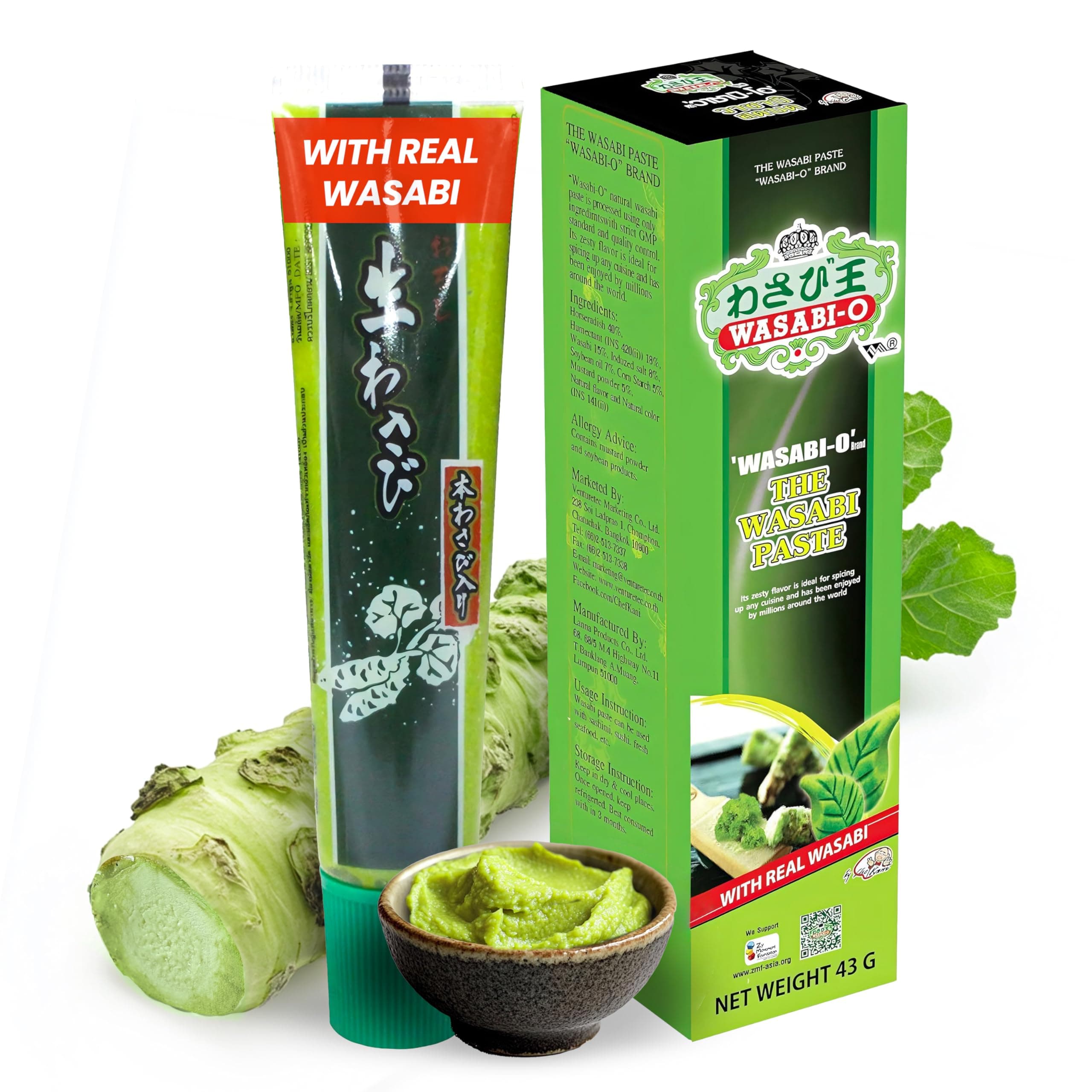 Wasabi-O, Wasabi paste 43 g (1.24 Oz.) - 1 Tube Dipping with Sushi, Salmon, Sashimi, Seafood