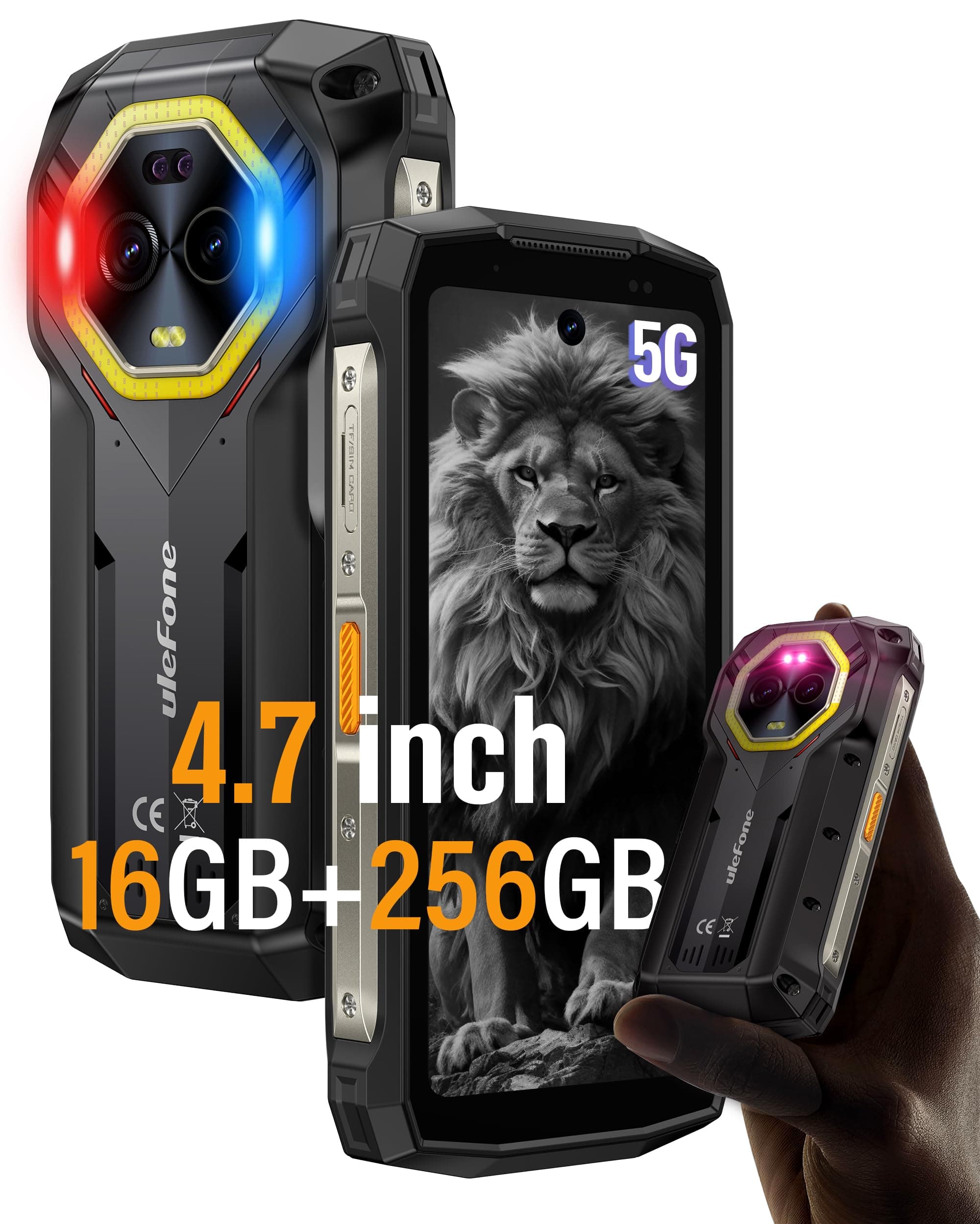 Ulefone Armor Mini 20 Pro 5G Rugged Cell Phone 4.7” HD+, MTK Dimensity 6300, 16GB RAM+256GB ROM, 6200mAh/Wireless Charging, Android 14, 50+64+32MP, LED Light, NFC Unlocked Smartphone, GPS/Face Unlock