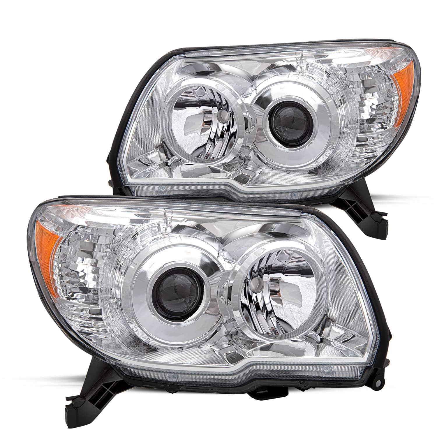 JSBOYAT Headlight Assembly Compatible with 2006-2009 Toyota 4Runner, 4th gen 4runner Projector Headlamp Driver & Passenger Side (Chrome Housing with Amber Reflector)
