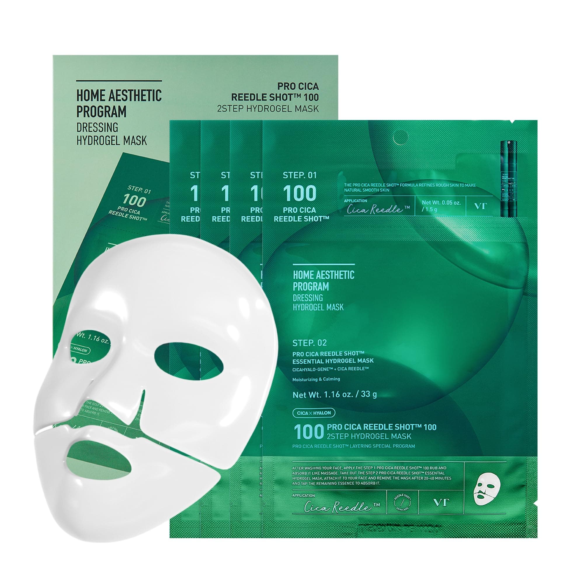 VT COSMETICS Pro Cica Reedle Shot 100 2-Step Hydrogel Mask(34.5gx4ea) | Intensive Calming, Exosome Centella Asiatica, Blemish Relief, Overnight Melting Mask, Korean Facial Mask