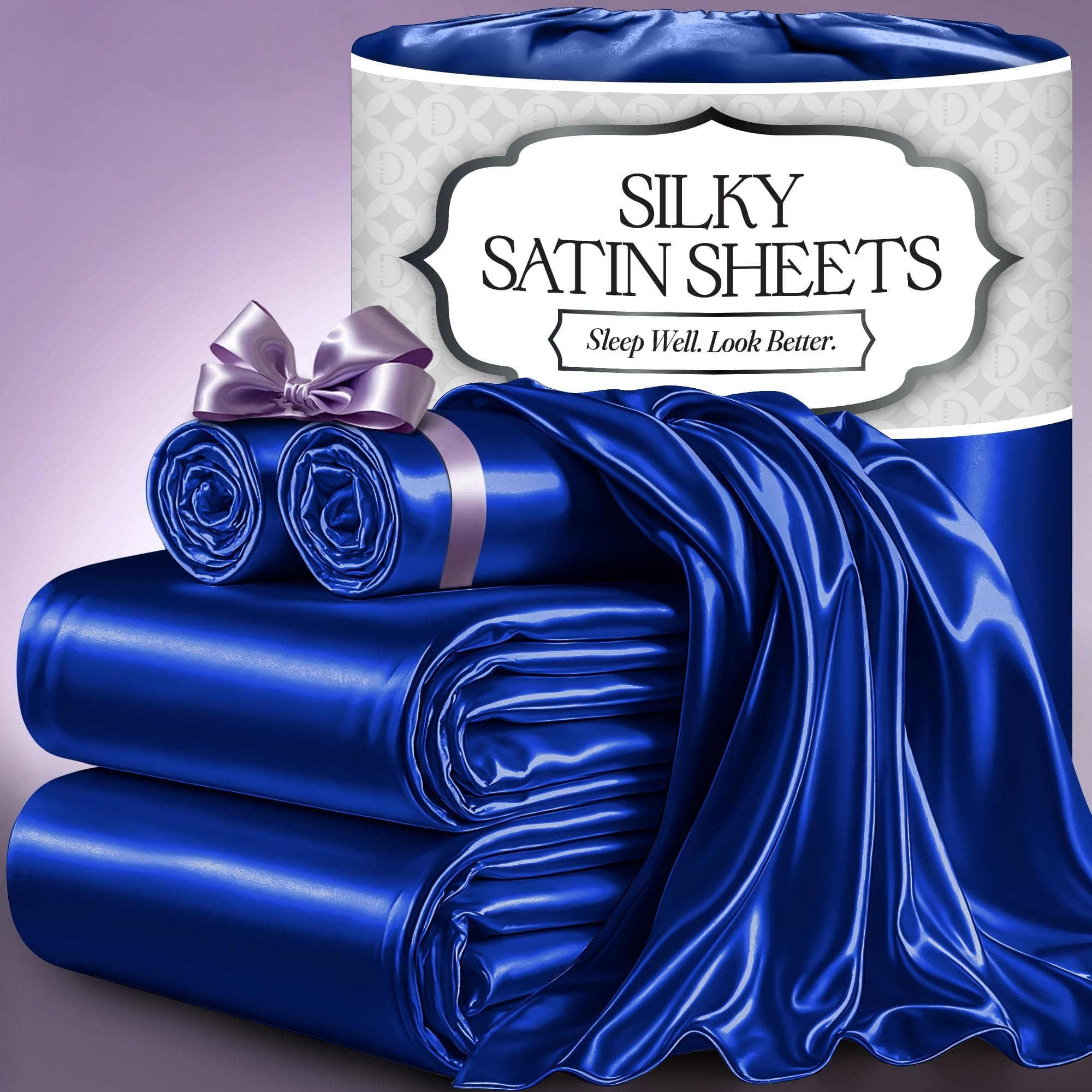 DECOLURE Satin Bed Sheets - 4 Piece Luxury Silky Queen Size Bedding Set - Softer Than Silk, Wrinkle-Free with 15” Deep Pocket Fitted Sheet, Perfect for Hair & Skin, Gifts for Women (Blue)