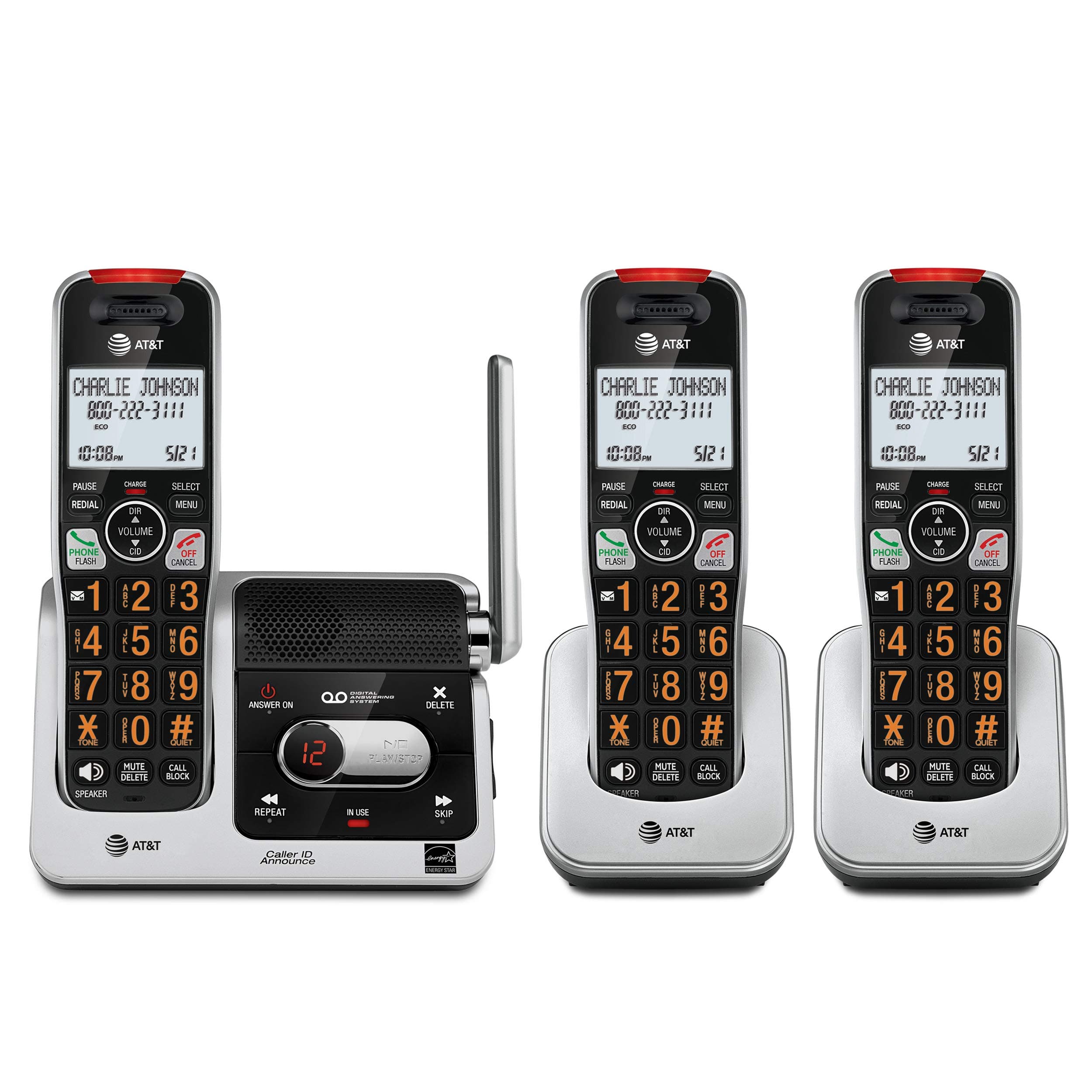- BL102-3 DECT 6.0 3-Handset Cordless Phone for Home with Answering Machine, Call Blocking, Caller ID Announcer, Audio Assist, Intercom, and Unsurpassed Range, Silver/Black