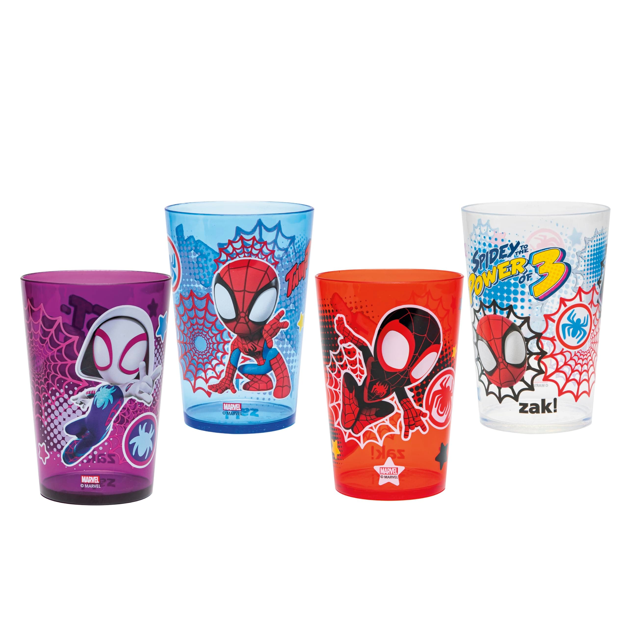 Zak Designs Marvel Spider-Man Nesting Tumbler Set for At Home, 14.5oz Non-BPA Plastic Cups, 4-Pack (Spidey and His Amazing Friends)