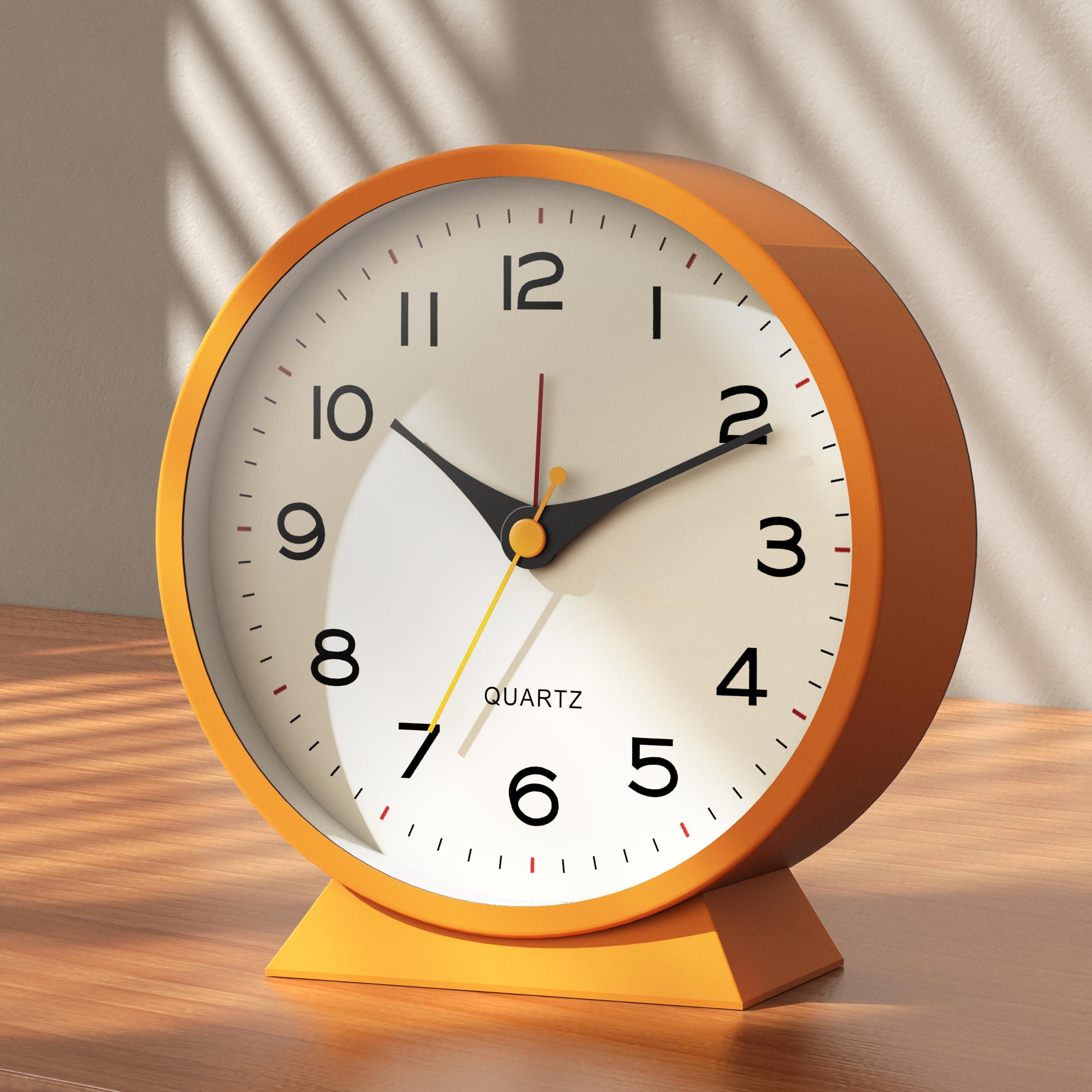 4.5" Analog Alarm Clock,Small Retro Desk Clock Battery Operated,Slient Metal Table Clock with Light for Living Room Decor,Bedroom,Bedside,Shelf (Orange-Yellow)