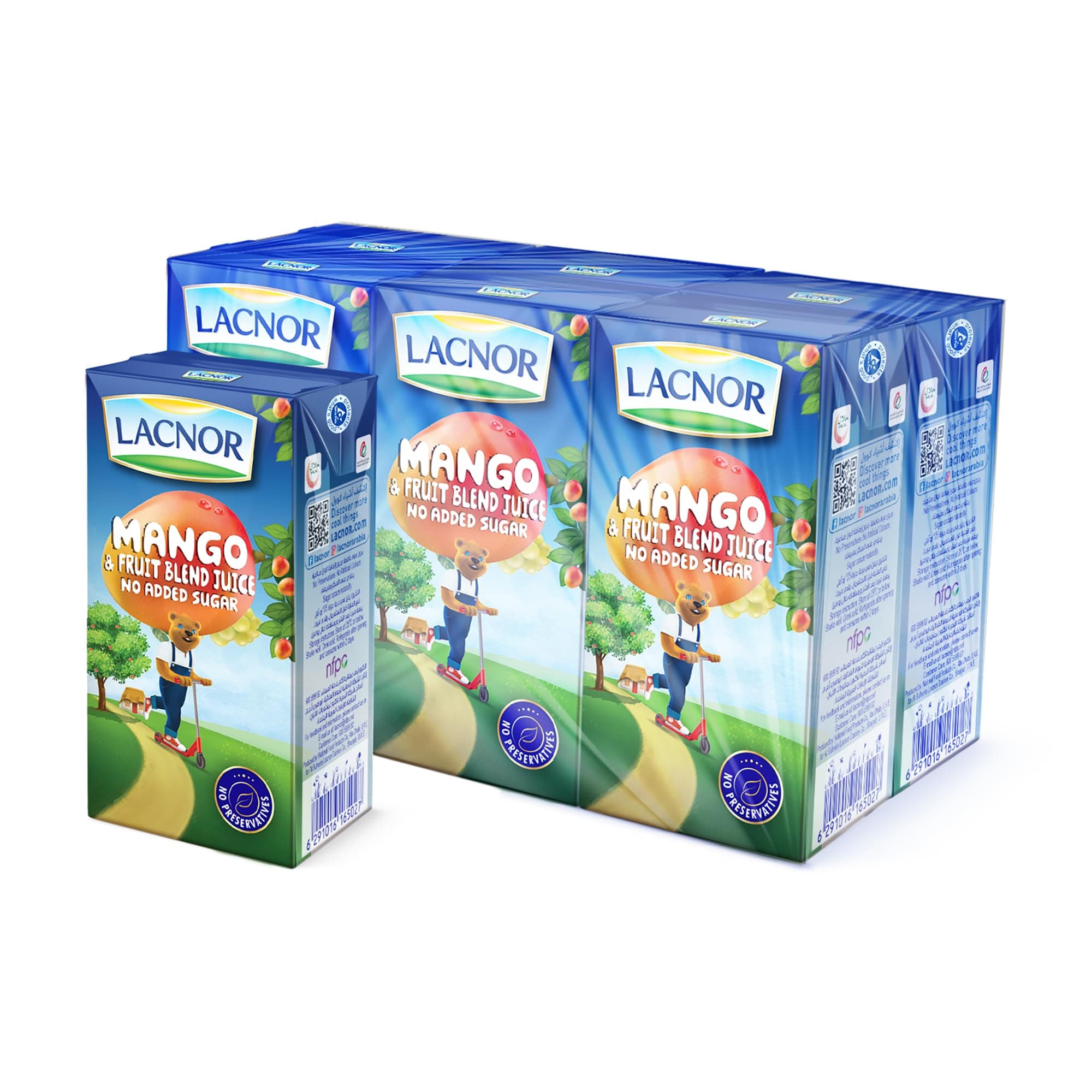 Lacnor Essential Mango 100% Juice No Added Sugar, 125mL pack of 6