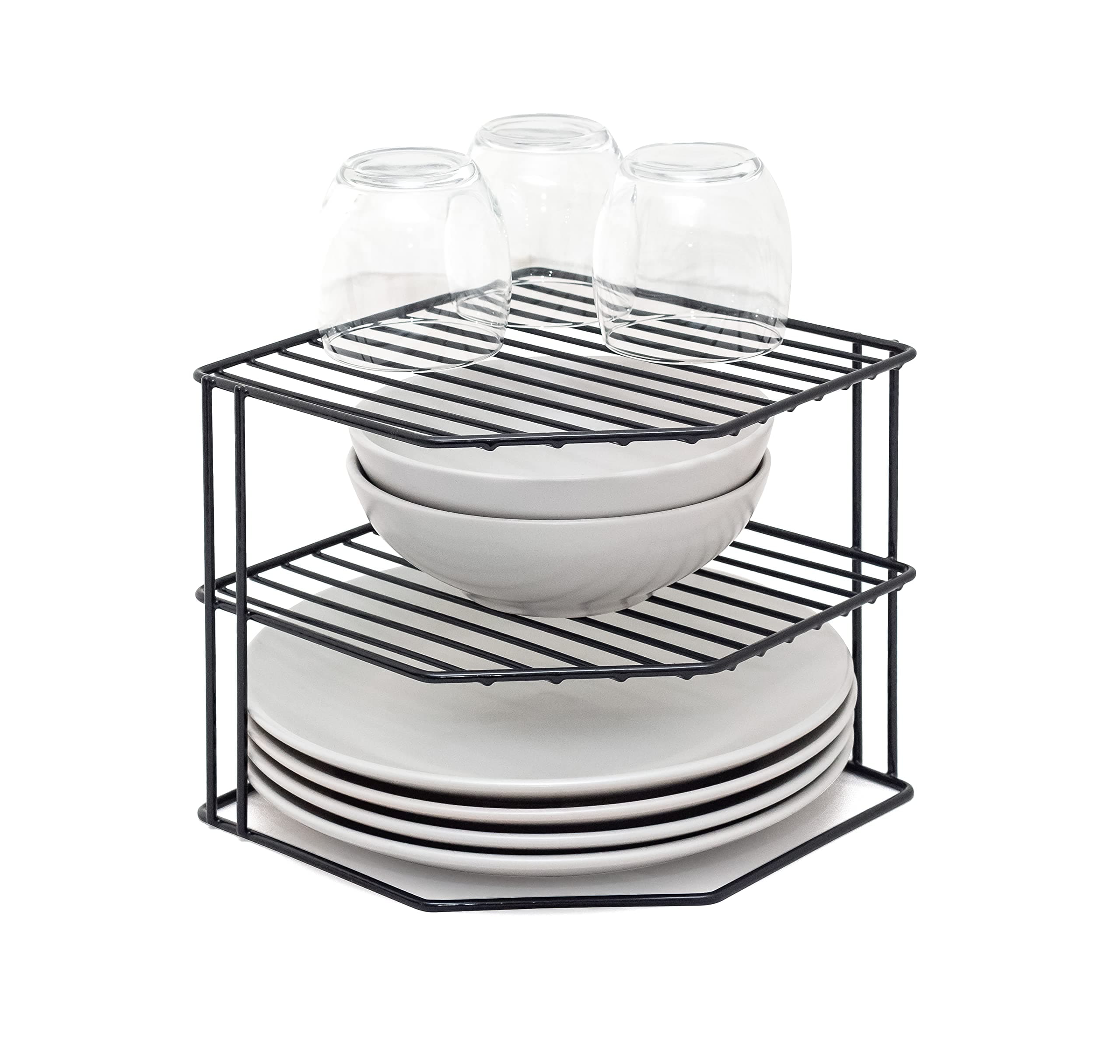 simplywire – 3 Tier Plate Rack - Kitchen Cupboard Organiser – Black Plastic Coated Steel