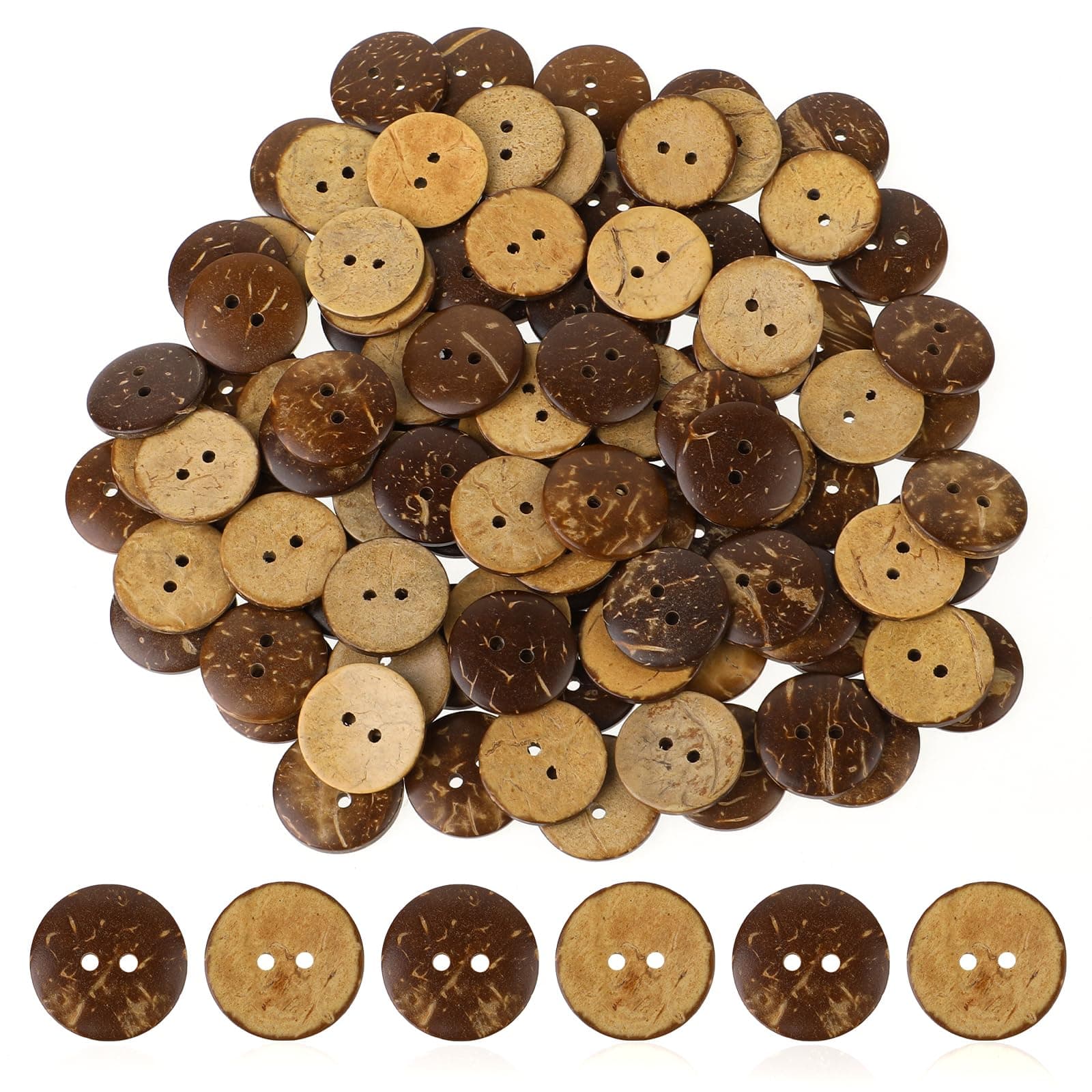 100pcs Natural Coconut Shell Buttons Sewing Buttons 2 Hole Big Buttons, 3/4 Inch Brown Wooden Buttons for Crafts Sewing, Shirt, Clothing Replacement, Buttons Crochet Projects Crafts Decoration