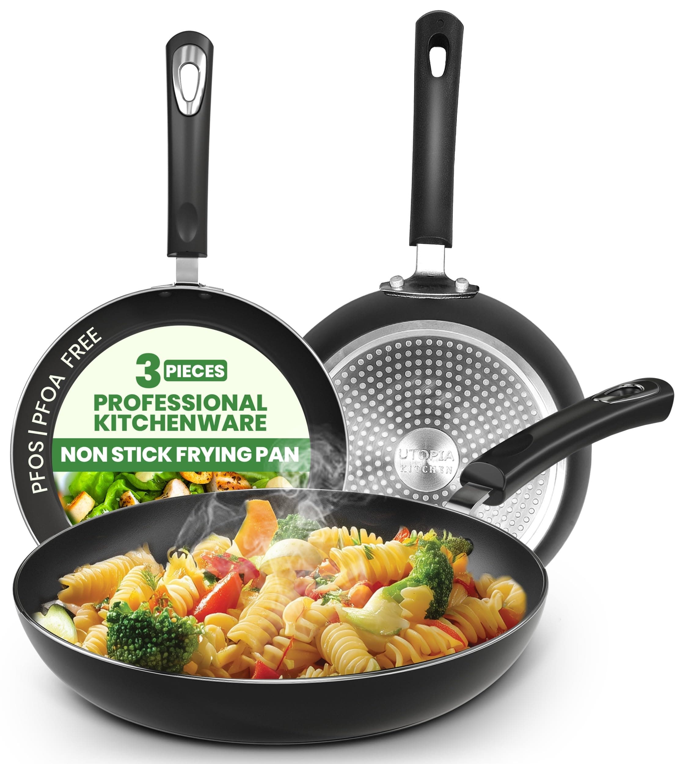 Nonstick Cookware 3 Piece Omelette Pan Skillet Set, Nonstick Frying Pans with Induction Bottom, 8, 9.5 & 11 Inches Frying Pans with Bakelite Handles, PFOA Free, Grey