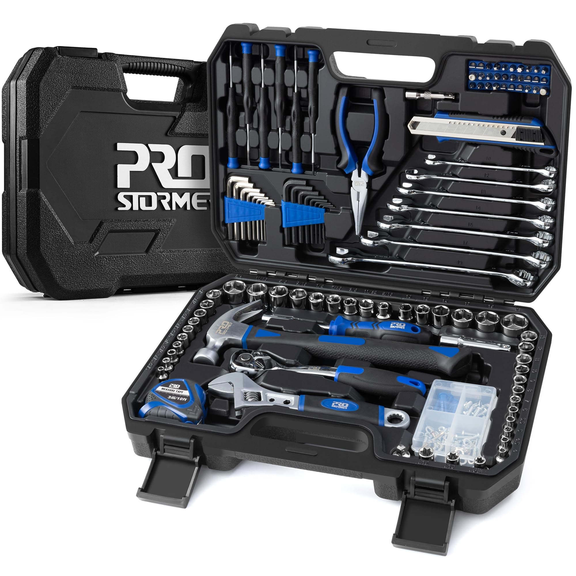 Prostormer 200-Piece Hand Tool Set, General Home and Auto Repair Tool Kit with Toolbox Storage Case for Mechanical Repair, DIY, Home Maintenance