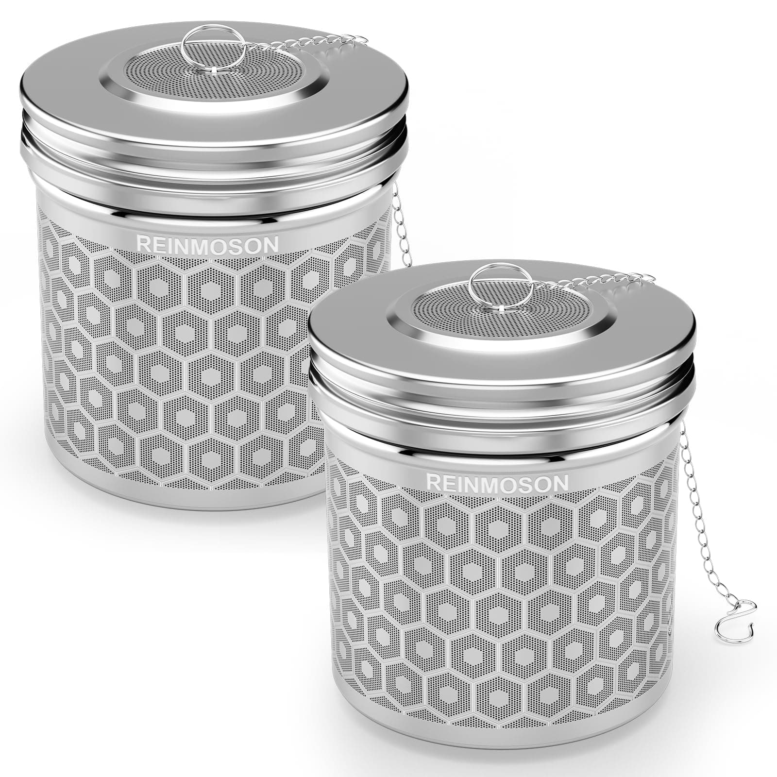 2 Pack Reinmoson Extra Large Tea Infuser for Loose Tea & Spice Infuser for Cooking, Extra Fine Mesh Large Tea Strainers for Loose Tea, 304 Stainless Steel Loose Leaf Tea Steeper